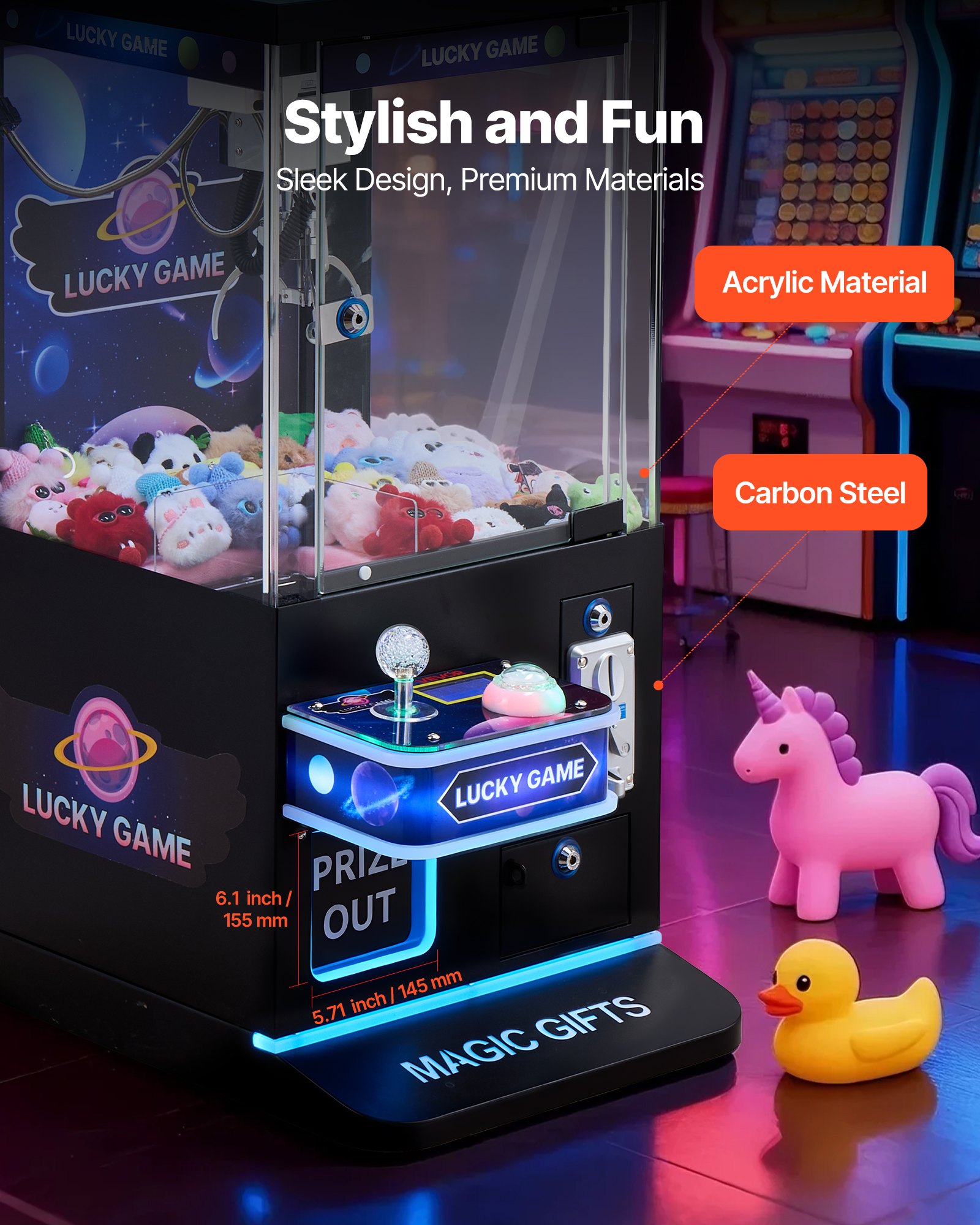 VEVOR Greifautomat, mittelgroß, Arcade-Spielautomat mit Greifer & Doppelschicht, Licht & Ton, Spielzeug-Süßigkeitengreifer, Preisspender, für kommerzielles Heimkino, Schwarz-Lila