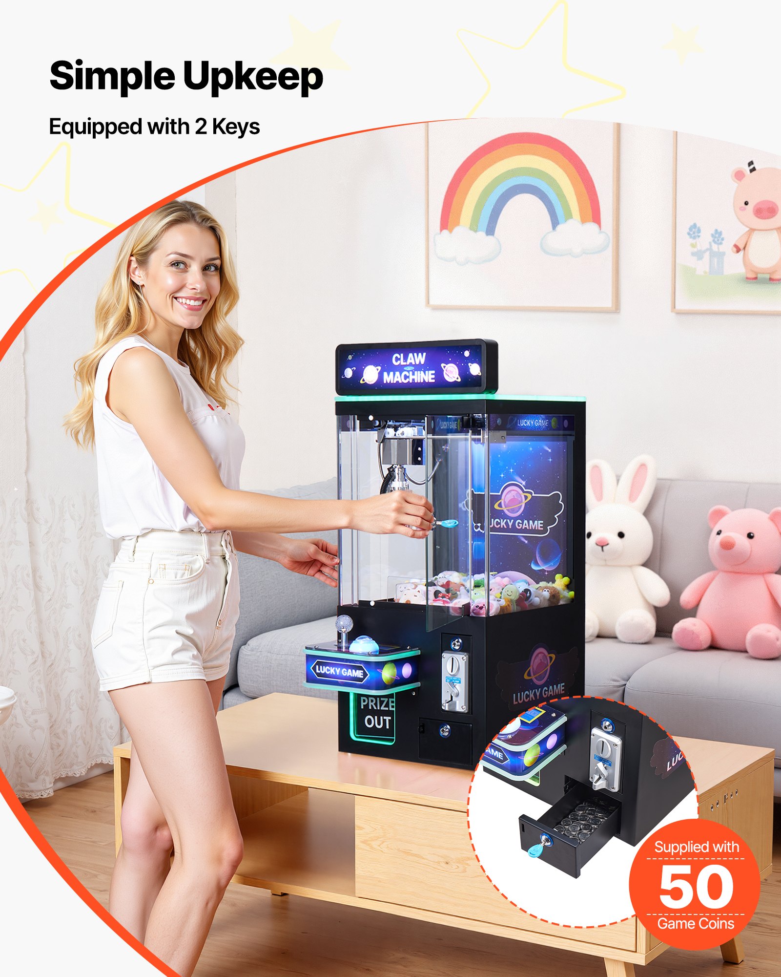 VEVOR Greifautomat, Spielautomat, mittelgroßer Arcade-Spielautomat mit Licht & Ton, verstellbaren Stahlkrallen, Gewinnautomat, Greifer, Verkaufsspielzeug, für kommerzielles Heimkino, Schwarz-Lila