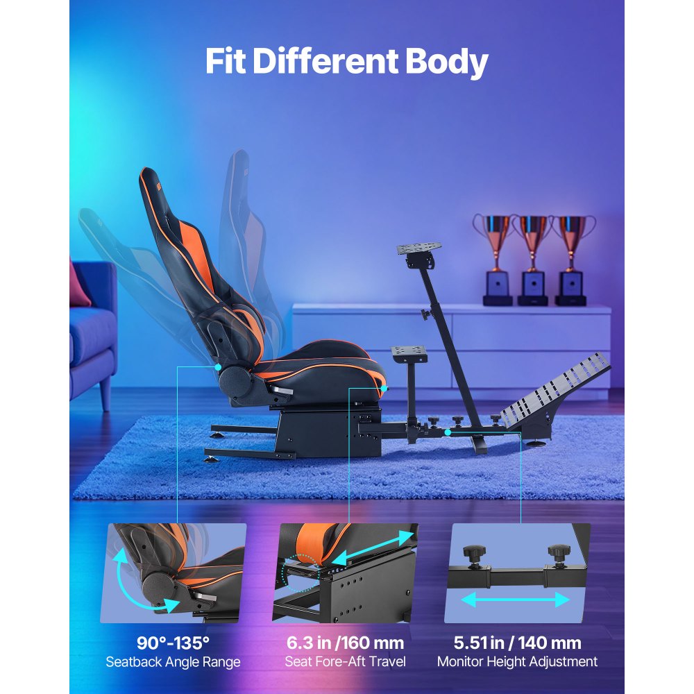 VEVOR Lenkradständer, Racing Wheel Stand, Simulator-Cockpit, passend für Logitech G25, G27, G29, G920, G923, Thrustmaster T300RS, TX F458, T500RS, T3PA-PRO (F1/GT) und CSR-Pedale