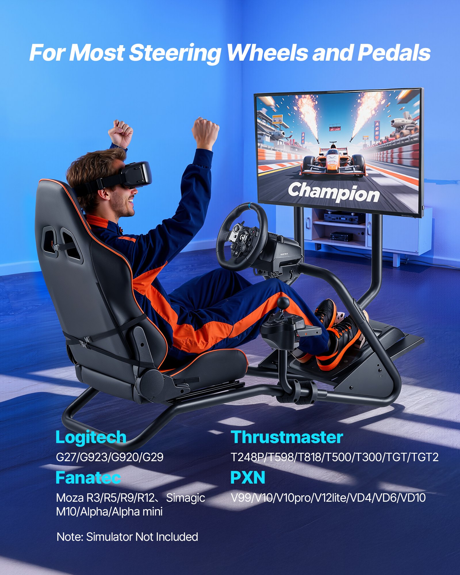 VEVOR Lenkradständer, Racing Wheel Stand, Simulator-Cockpit mit Monitorständer, für Logitech G25, G27, G29, G920, G923, Thrustmaster T300RS, TX F458, T500RS, T3PA-PRO (F1/GT) und CSR-Pedale