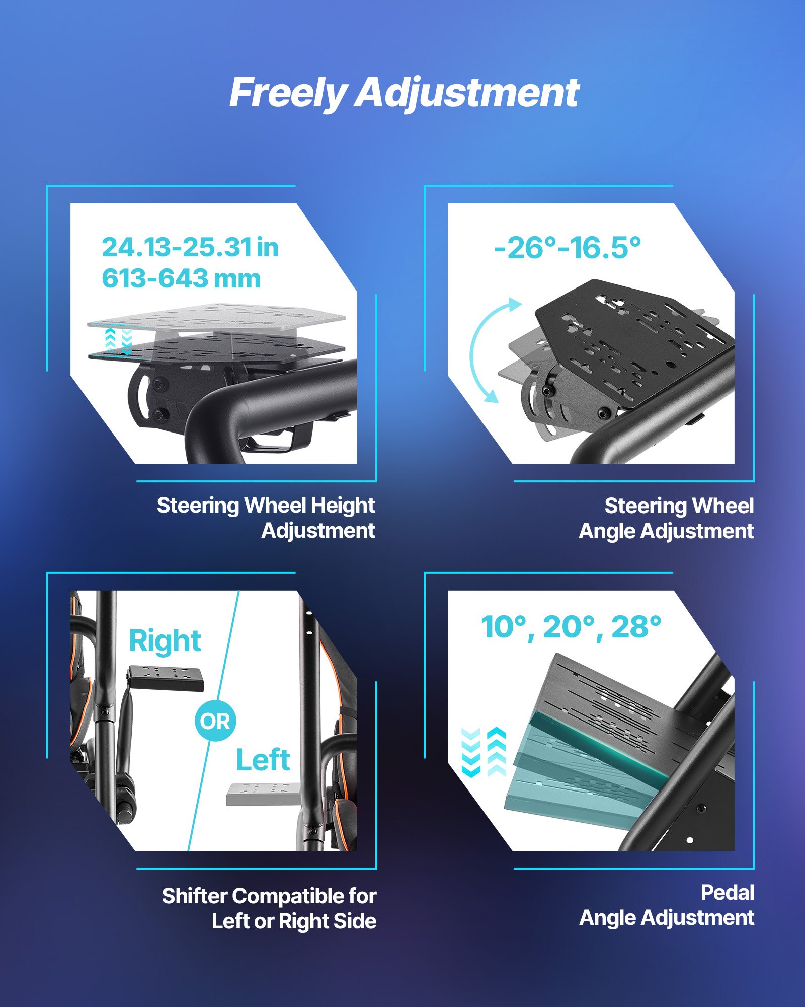 VEVOR Lenkradständer, Racing Wheel Stand, Simulator-Cockpit mit Monitorständer, für Logitech G25, G27, G29, G920, G923, Thrustmaster T300RS, TX F458, T500RS, T3PA-PRO (F1/GT) und CSR-Pedale