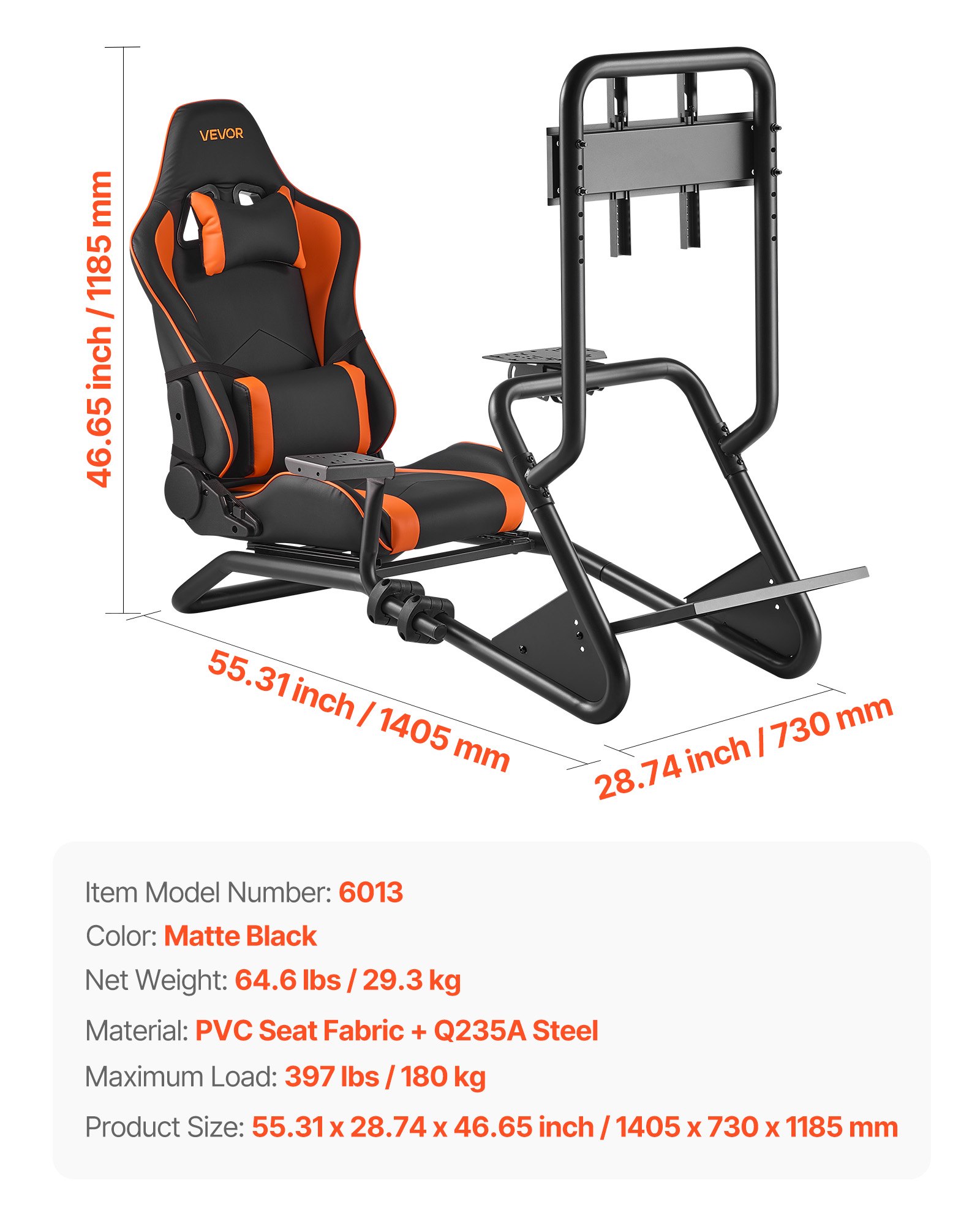 VEVOR Lenkradständer, Racing Wheel Stand, Simulator-Cockpit mit Monitorständer, für Logitech G25, G27, G29, G920, G923, Thrustmaster T300RS, TX F458, T500RS, T3PA-PRO (F1/GT) und CSR-Pedale