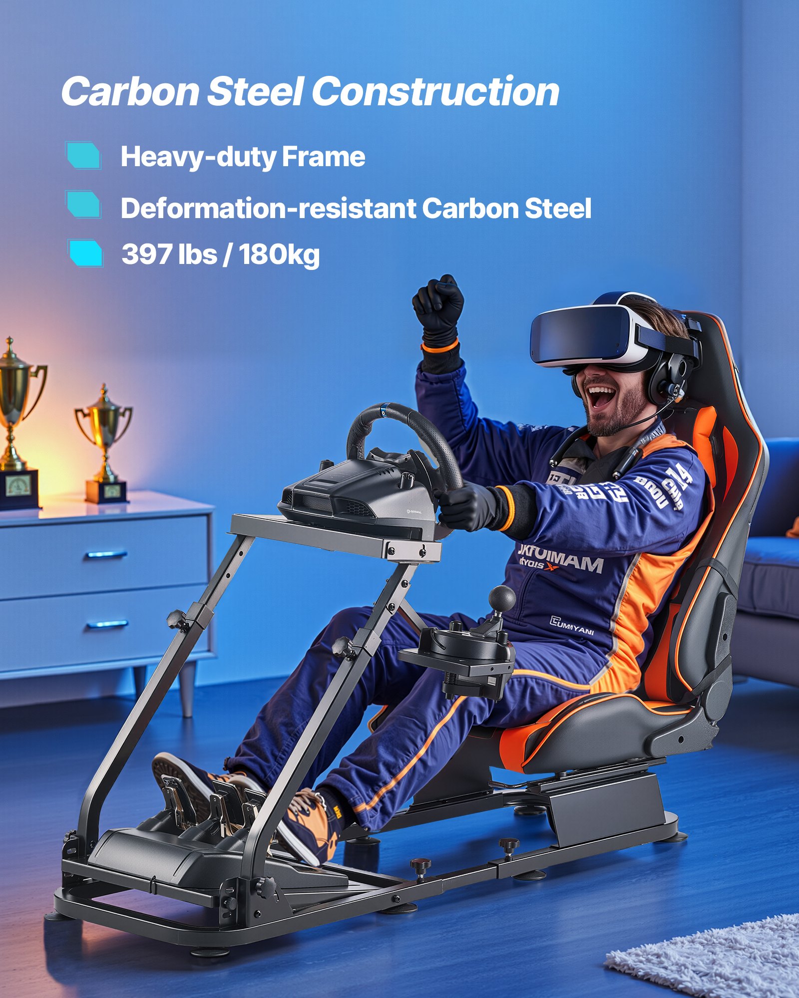 VEVOR Lenkradständer, Simulator-Cockpit mit Doppelschienen-Doppelarm, passend für Logitech G25, G27, G29, G920, G923, Thrustmaster T300RS, TX F458, T500RS, T3PA-PRO (F1/GT) und CSR-Pedale