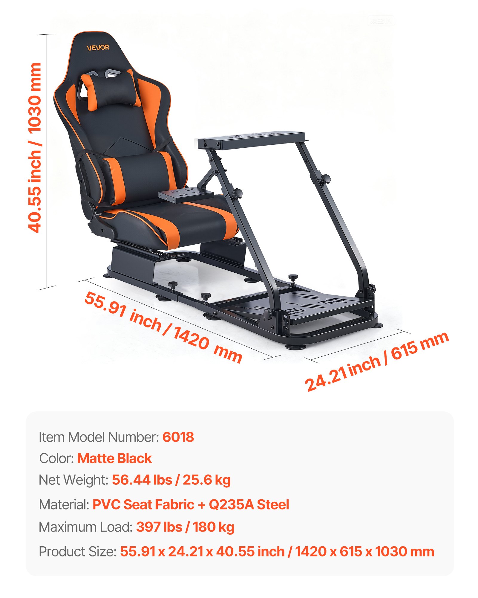 VEVOR Lenkradständer, Simulator-Cockpit mit Doppelschienen-Doppelarm, passend für Logitech G25, G27, G29, G920, G923, Thrustmaster T300RS, TX F458, T500RS, T3PA-PRO (F1/GT) und CSR-Pedale