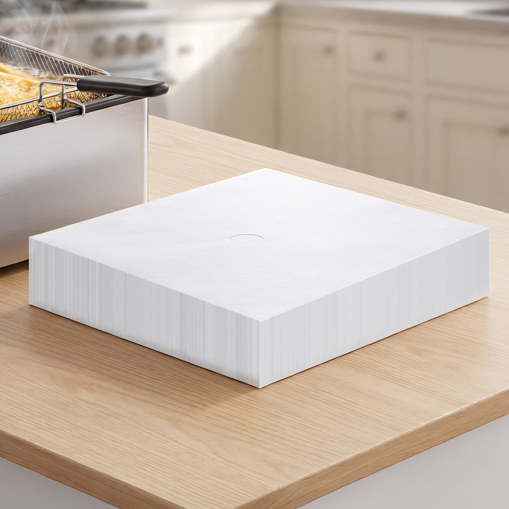 VEVOR 100 x Frittierfilterpapier 98 % Ersatzfilterblätter für Fritteusen Restaurants Cafés Foodtrucks, Kompatibel mit 38/55-Liter-Gewerbemaschinen, Entfernt Speisereste und Verunreinigungen, 29 x 29 cm