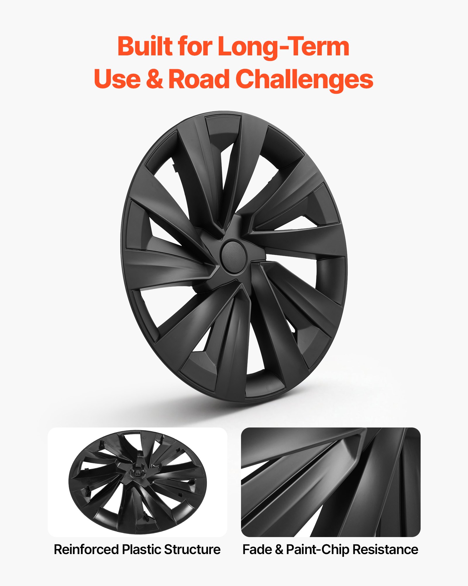 VEVOR Hubcaps Wheel Covers for 2025 Tesla Model Y, 19 Inch Set of 4 Wheel Rim Cover Hubcaps OEM Style Replacement, R19 Size Snap On Car Hub Caps, Premium Sturdy 10-Spoke ABS Tire Rim Caps, Matte Black