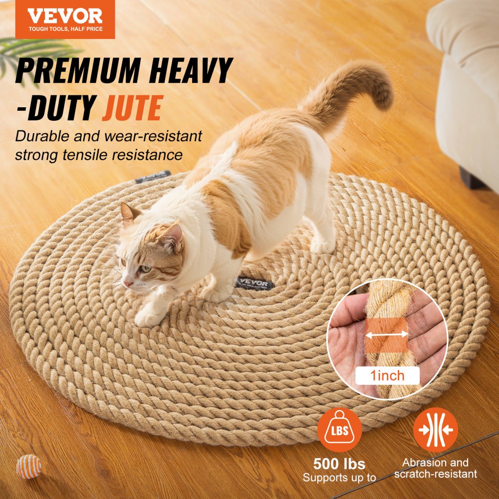 VEVOR Kletterseil Fitness-Trainingsseil Fitnessstudio, 30,48 m Länge, 25,4 mm Durchmesser, Trainingsseil, Mehrzweckseil aus Jute, 227 kg, Kletterübungen, Krafttraining für Bergsteigen, Camping