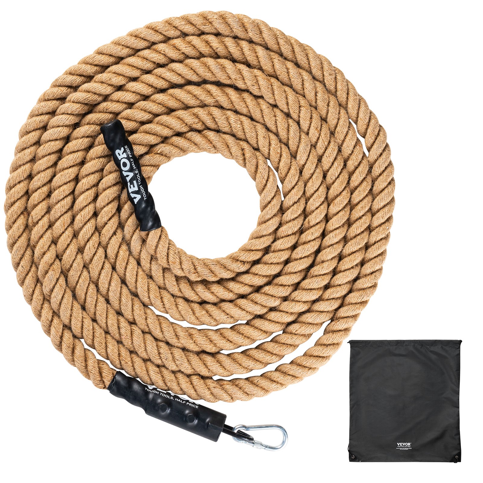 VEVOR Kletterseil Fitness-Trainingsseil Fitnessstudio, 6,1 m Länge, 38 mm Durchmesser, Trainingsseil Mehrzweckseil aus Jute, 227 kg, Kletterübungen, Krafttraining für Bergsteigen, Klettern, Camping