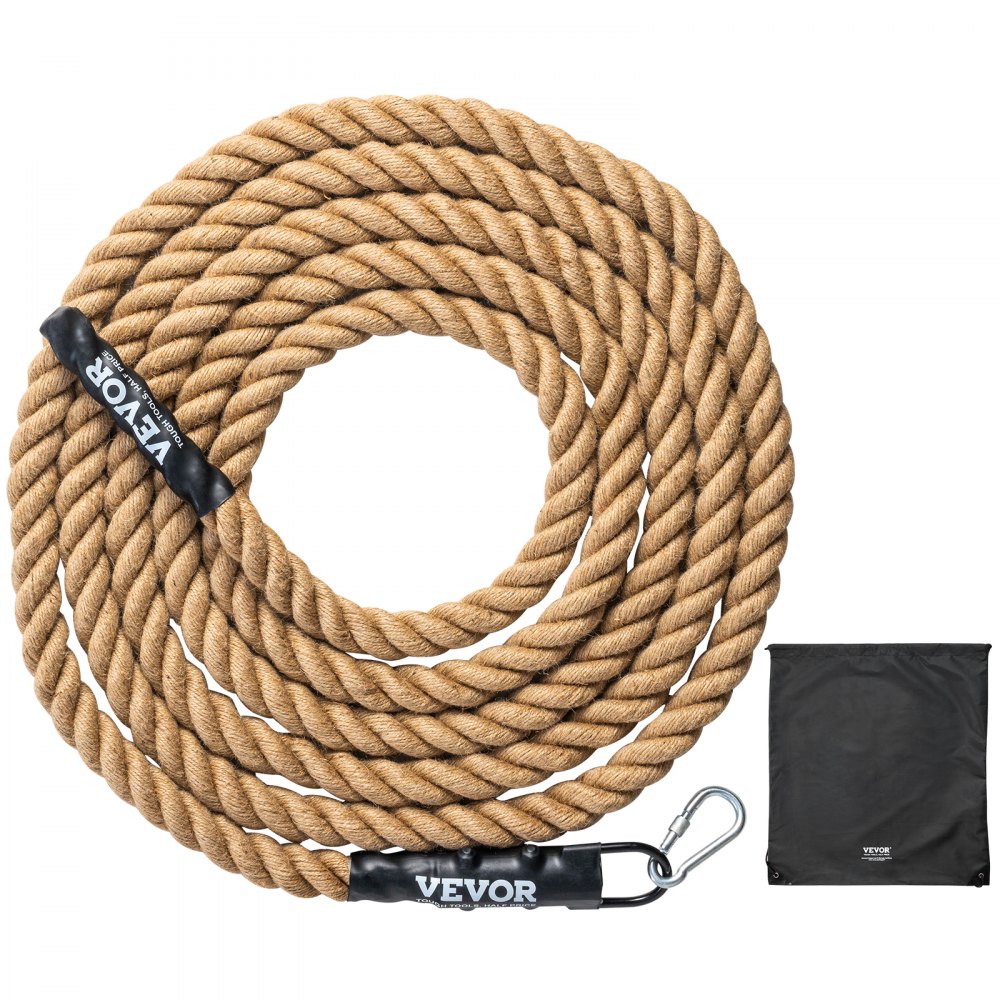 VEVOR Kletterseil Fitness-Trainingsseil Fitnessstudio, 7,6 m Länge, 38 mm Durchmesser, Trainingsseil Mehrzweckseil aus Jute, Kletterübungen, Krafttraining für Bergsteigen, Klettern, Camping