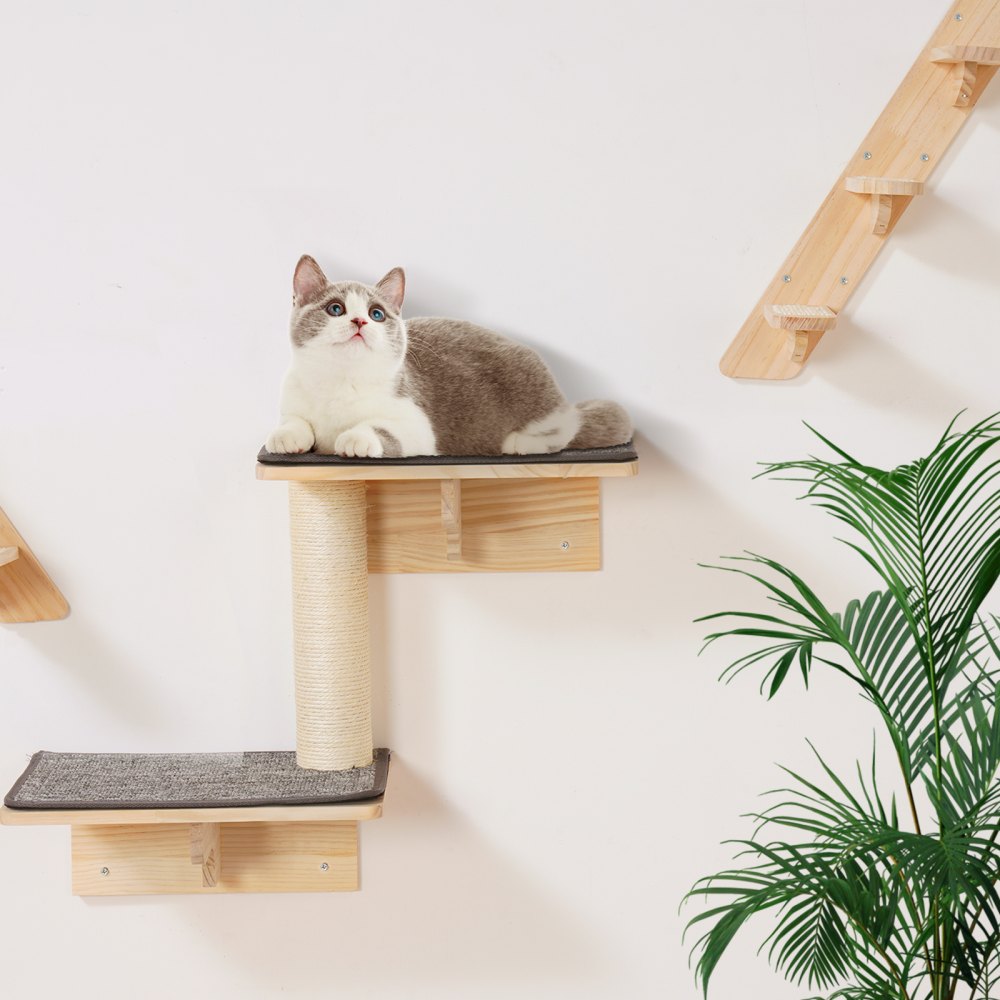 VEVOR Katzenregale zur Wandmontage, Katzenwandregale und Sitzstangen mit Sprungbrettern, Katzenbetten, Hängematten und Katzenbaum, Katzenmöbel und Regale bis zu 18 kg zum Schlafen, Spielen, Klettern, 7er-Set