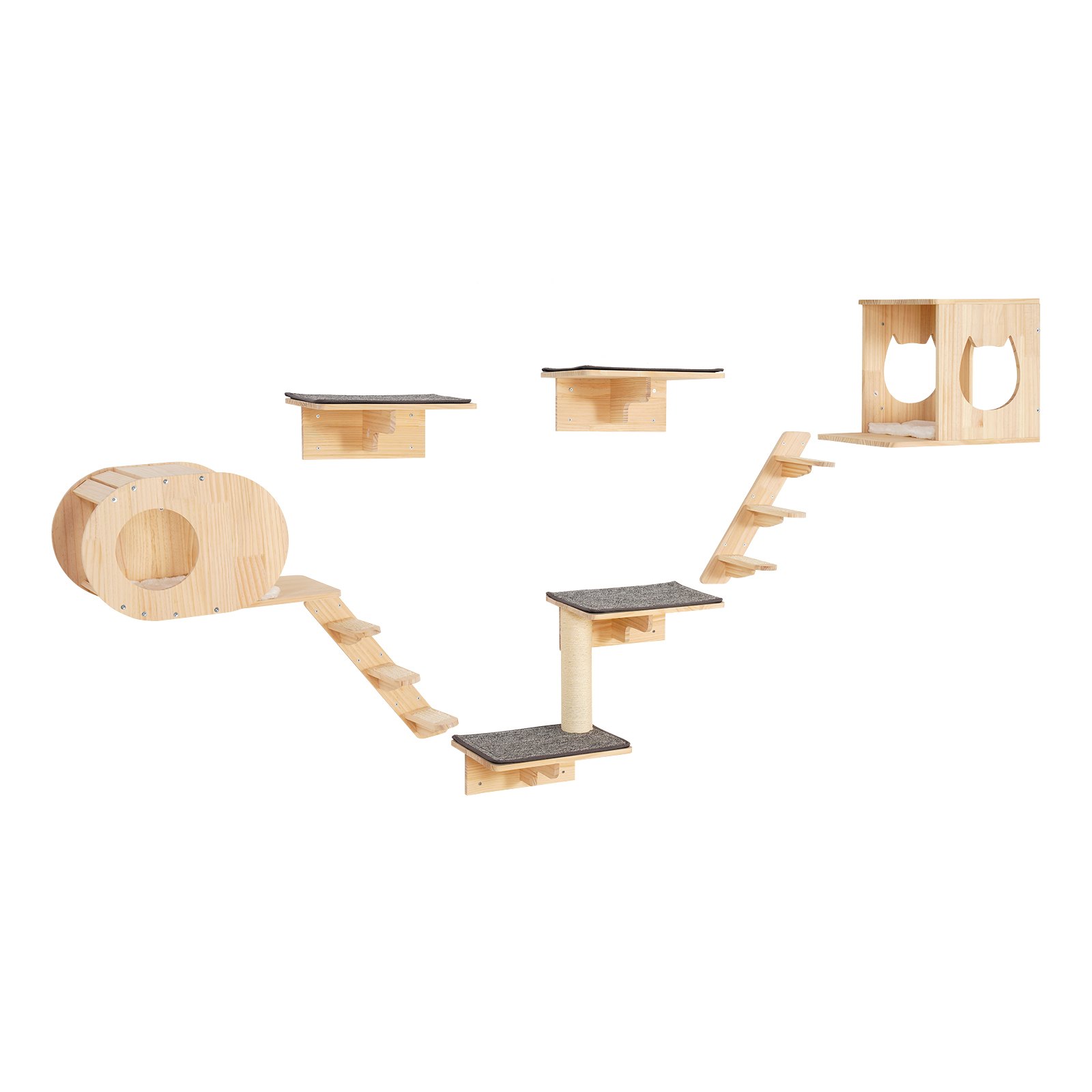 VEVOR Katzenregale zur Wandmontage, Katzenwandregale und Sitzstangen mit Sprungbrettern, Katzenbetten, Hängematten und Katzenbaum, Katzenmöbel und Regale bis zu 18 kg zum Schlafen, Spielen, Klettern, 7er-Set