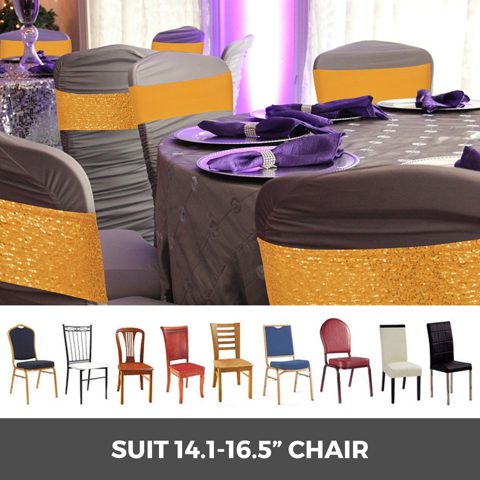 100pcs Stuhlschleifen Stretch Schleifen Stuhlhussen Jahrestag Stuhlbänder