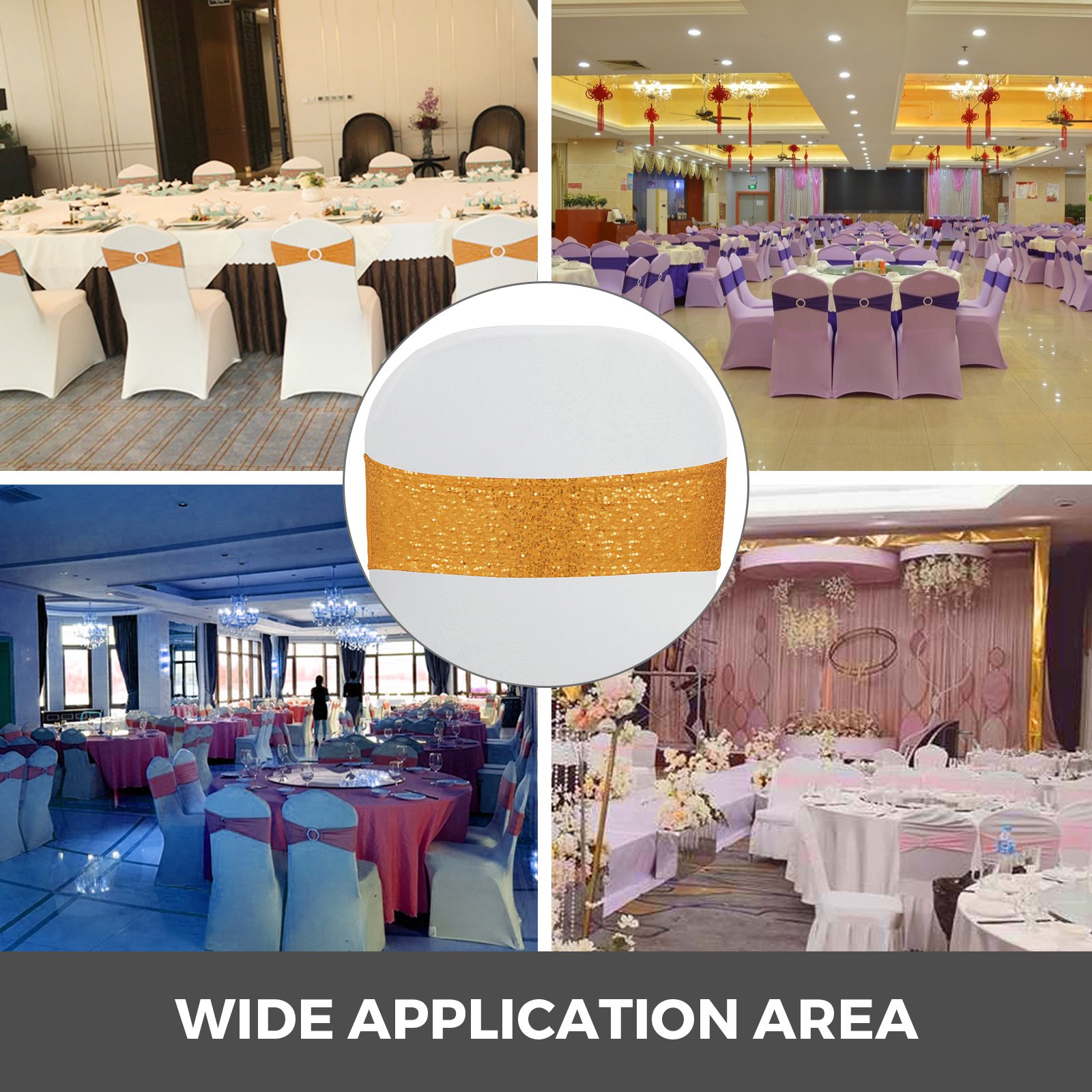 100pcs Stuhlschleifen Stretch Schleifen Stuhlhussen Jahrestag Stuhlbänder