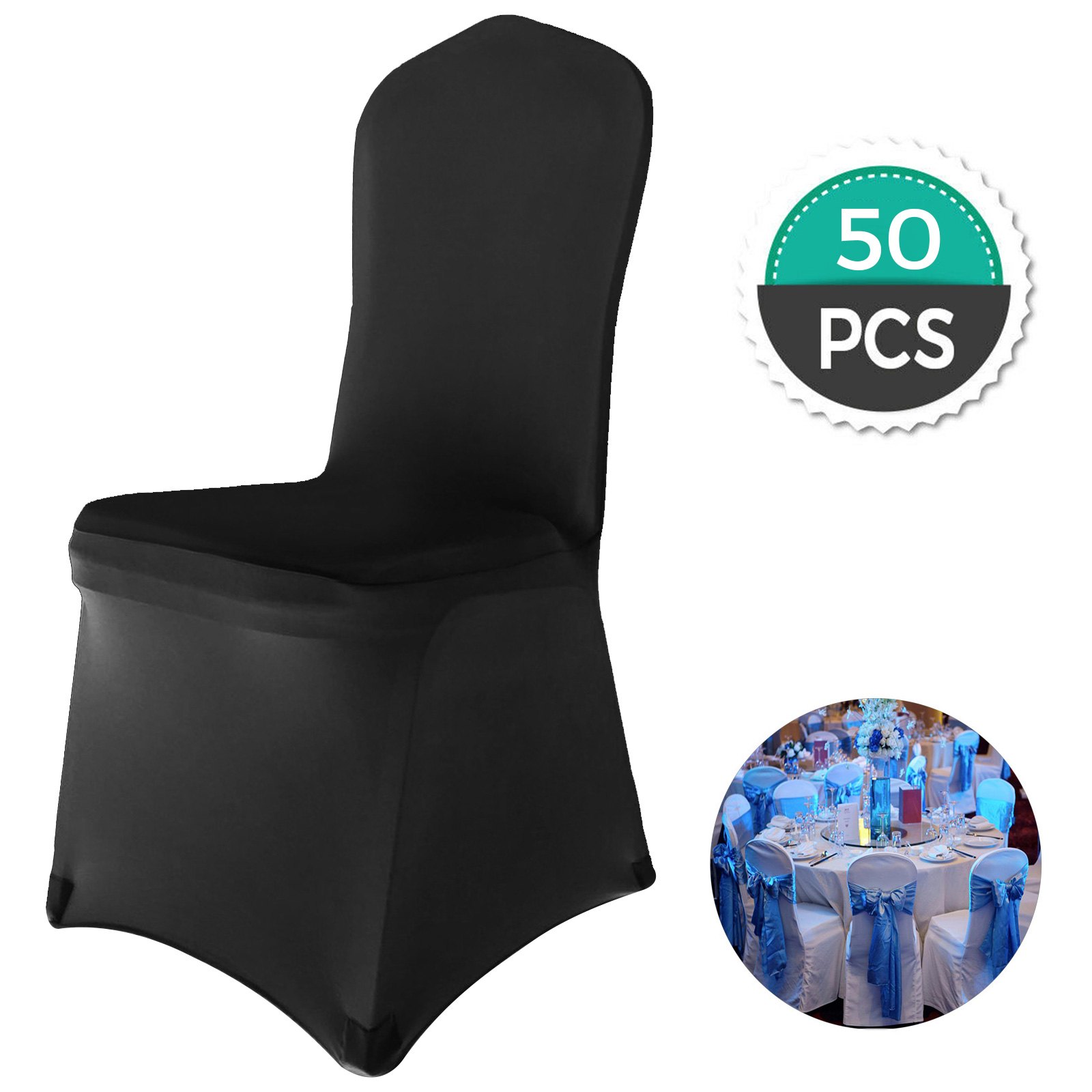 50x Stuhlhussen Schwarz Stretch Stuhlbezug Stuhlüberzug Flat Front Stühle Party