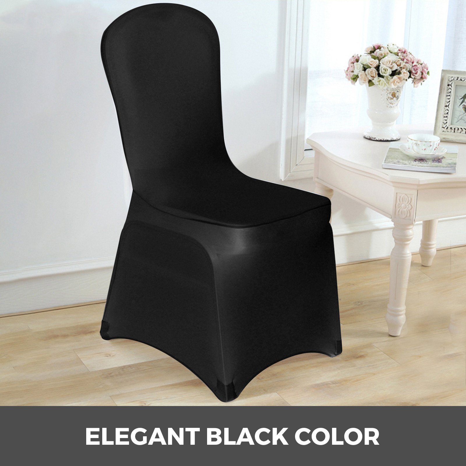 50x Stuhlhussen Schwarz Stretch Stuhlbezug Stuhlüberzug Flat Front Stühle Party