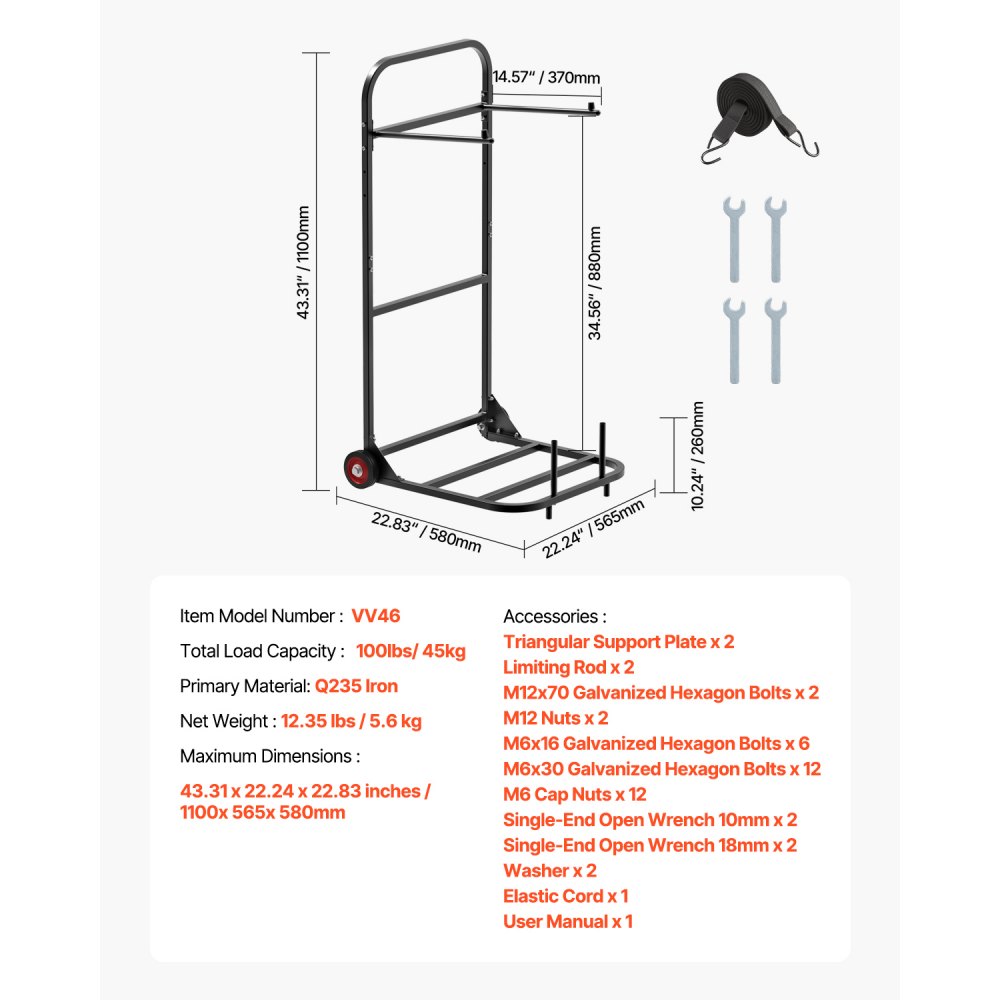 VEVOR Stuhlkarre, Klappbarer Stuhlständer, 45 kg Tragkraft, robuster Stuhlwagen zum Aufhängen von 10 Stühlen, Stuhlaufbewahrungswagen aus Metall mit Gummirädern, Stuhlhalter zum Schieben, Mattschwarz