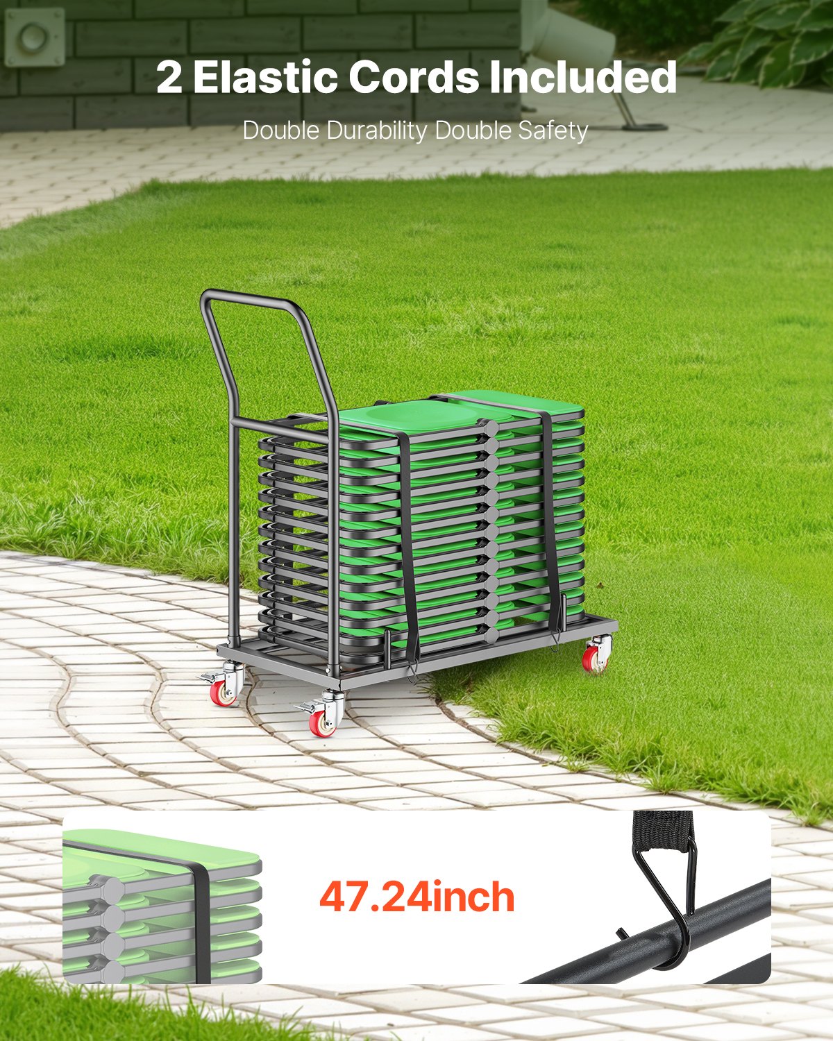 VEVOR Klappstuhlständer, 136 kg Tragkraft, L-förmiger horizontaler Stuhlwagen für 25 Stühle, robuster Stuhl-Aufbewahrungswagen aus Metall mit Gummirädern und -haltern, großer Stuhlhalter, Mattschwarz