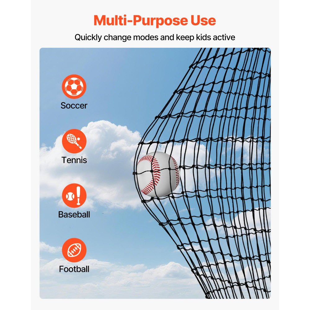 VEVOR Baseball-Schlagkäfig 1270x390x308 cm, Freistehender Tragbarer Schlagkäfig mit 30-lagigem & Geknotetem HDPE & Karabinerhaken, Übungsnetz für Outdoor Indoor Garten  (NUR NETZ)