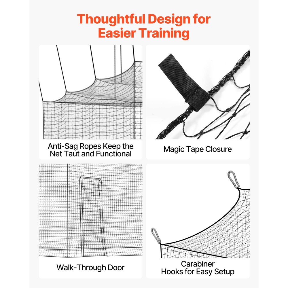 VEVOR Baseball-Schlagkäfig 1270x390x308 cm, Freistehender Tragbarer Schlagkäfig mit 30-lagigem & Geknotetem HDPE & Karabinerhaken, Übungsnetz für Outdoor Indoor Garten  (NUR NETZ)