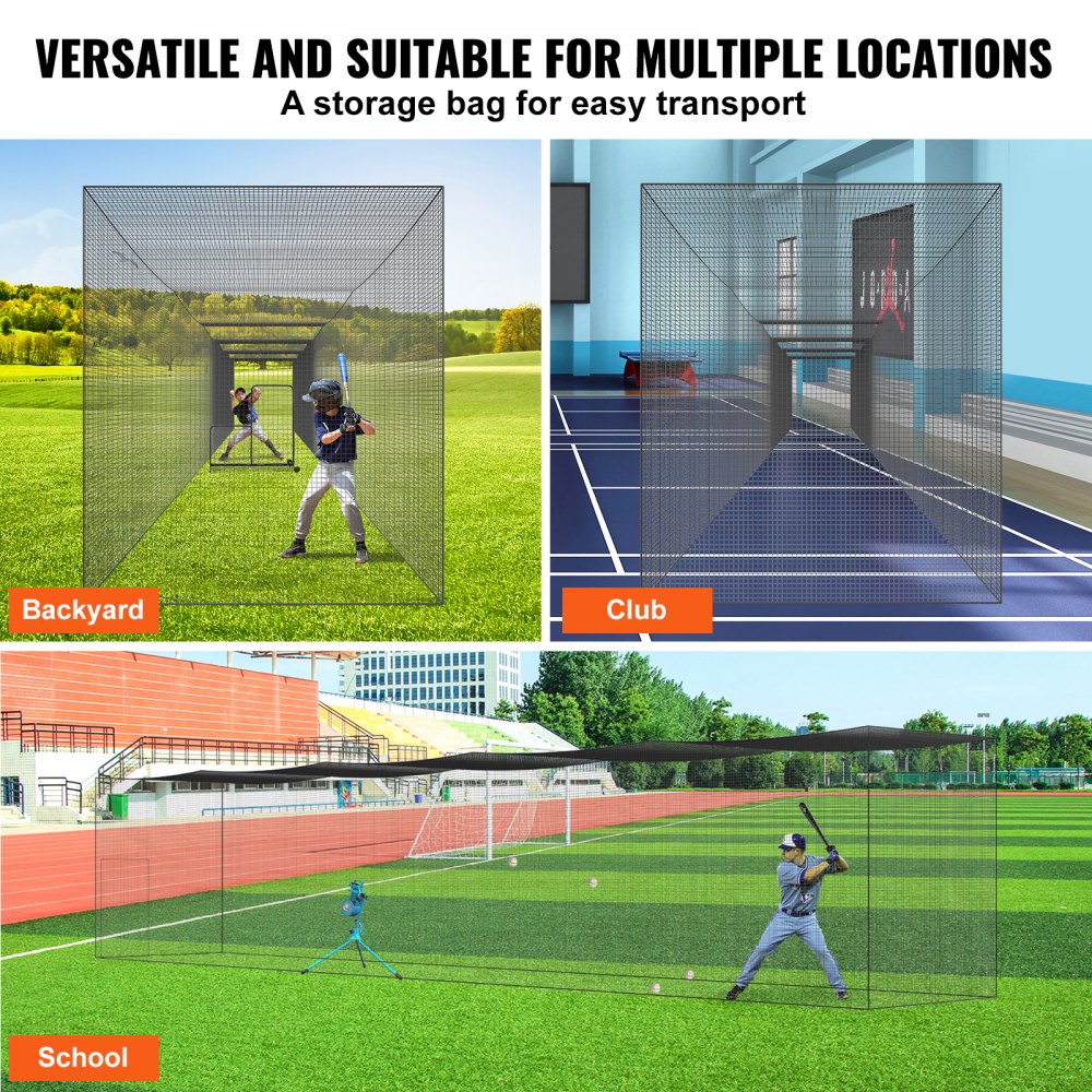VEVOR Baseball-Schlagkäfig-Netz für Zuhause oder Hinterhof 70 Fuß, Baseballkäfig-Netz zum Schlagen und Aufstellen, Baseballnetz, Schlagkäfig, für Kinder oder Erwachsene Schwarz
