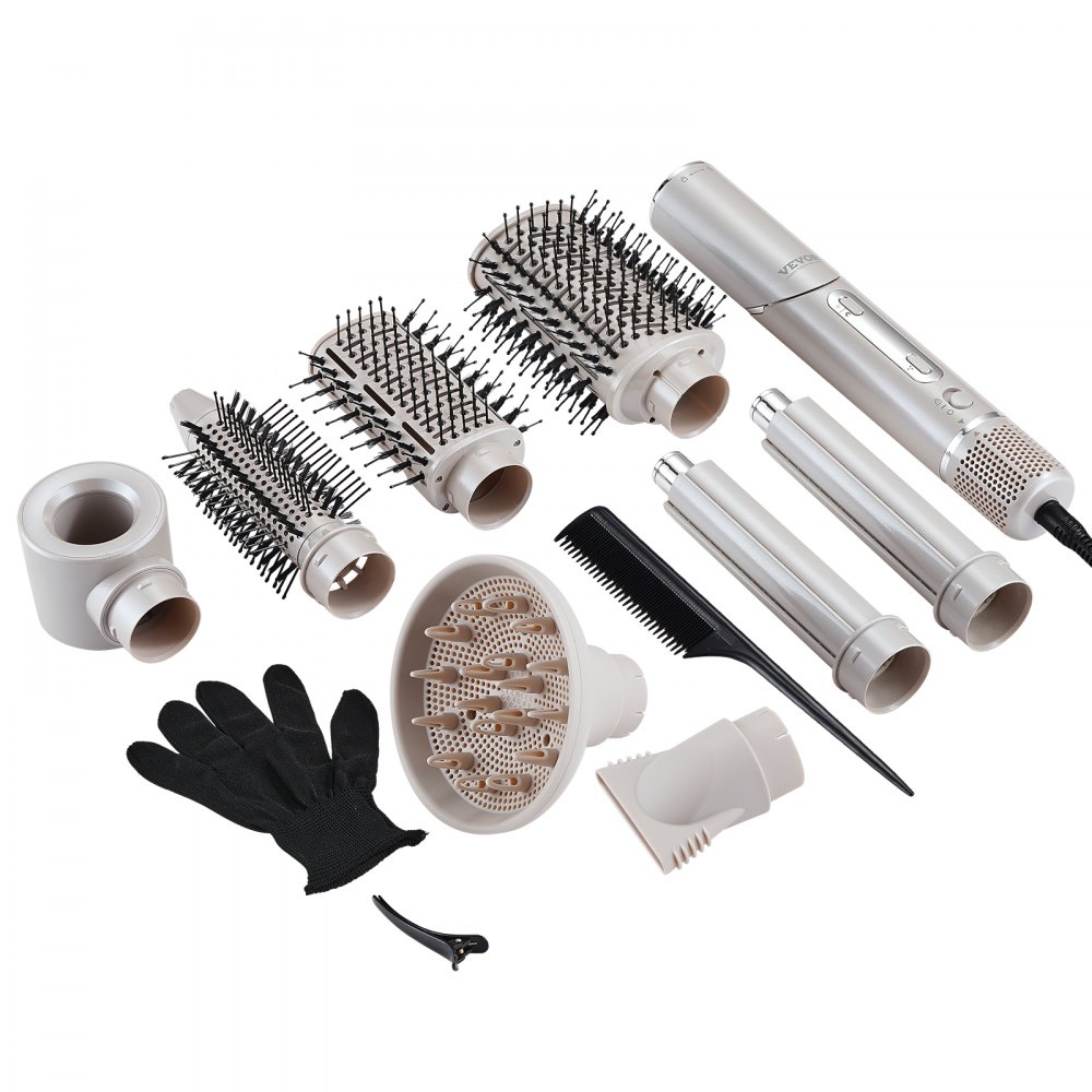 VEVOR  7-in-1 Professioneller Multi-Haarstyler, 110.000U/min Hochgeschwindigkeits-Warmluftbürste mit 2 Auto-Wrap-Lockenwicklern, 3 Bürsten & 3 Düsen, Ionen-Föhn für schnelles Trocknen & Volumenstyling