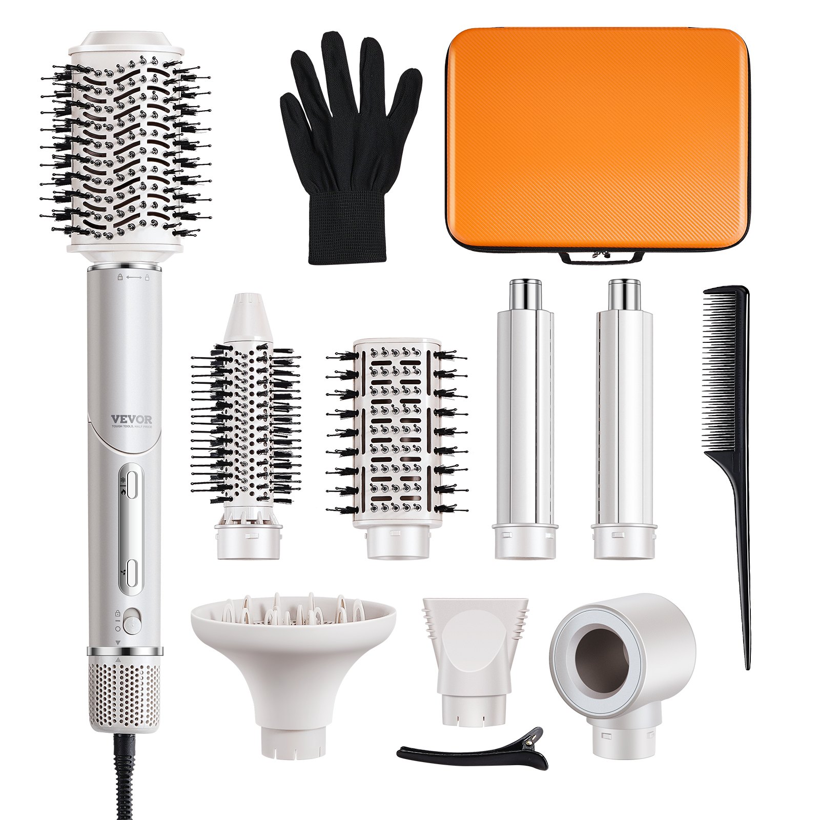 VEVOR  7-in-1 Professioneller Multi-Haarstyler, 110.000U/min Hochgeschwindigkeits-Warmluftbürste mit 2 Auto-Wrap-Lockenwicklern, 3 Bürsten & 3 Düsen, Ionen-Föhn für schnelles Trocknen & Volumenstyling