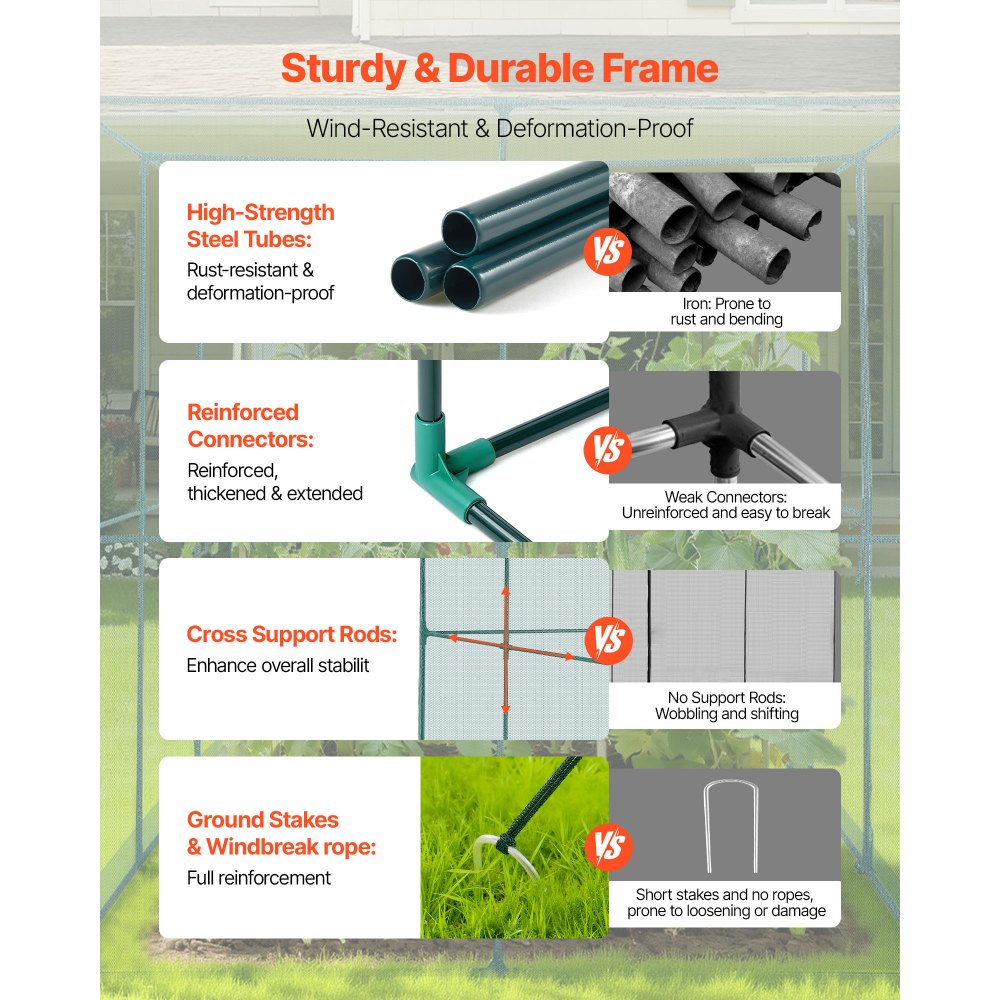 VEVOR Pflanzenschutzzelt, 2900x1940x1940 mm Pflanzenschutznetz, Tür mit Reißverschluss, windbeständiger, Pflanzenkäfig Gewächshaus für Hochbeete im Freien, Garten, Terrasse & Rasen