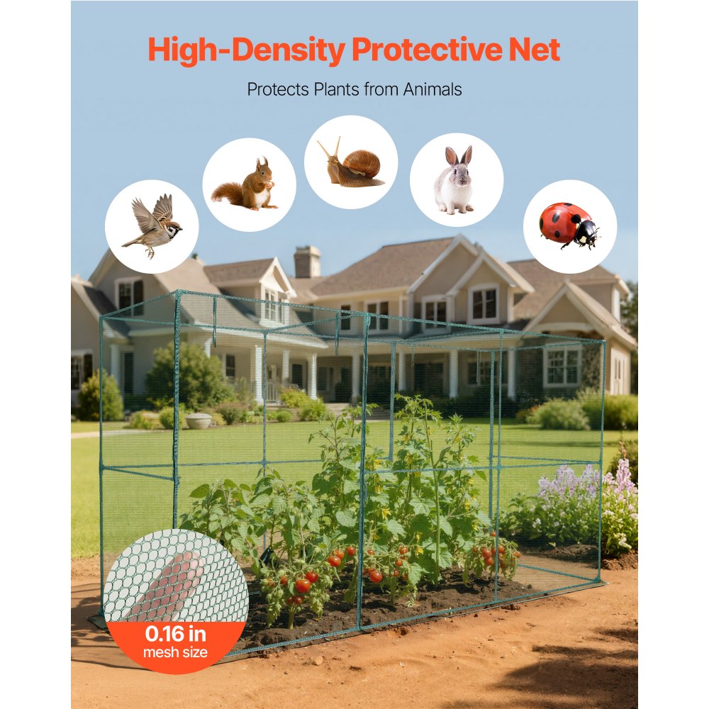 VEVOR Pflanzenschutzzelt, 3560x1200x1940 mm Pflanzenschutznetz, Tür mit Reißverschluss, windbeständig, Pflanzenkäfig Gewächshaus für Hochbeete im Freien, Garten, Terrasse & Rasen