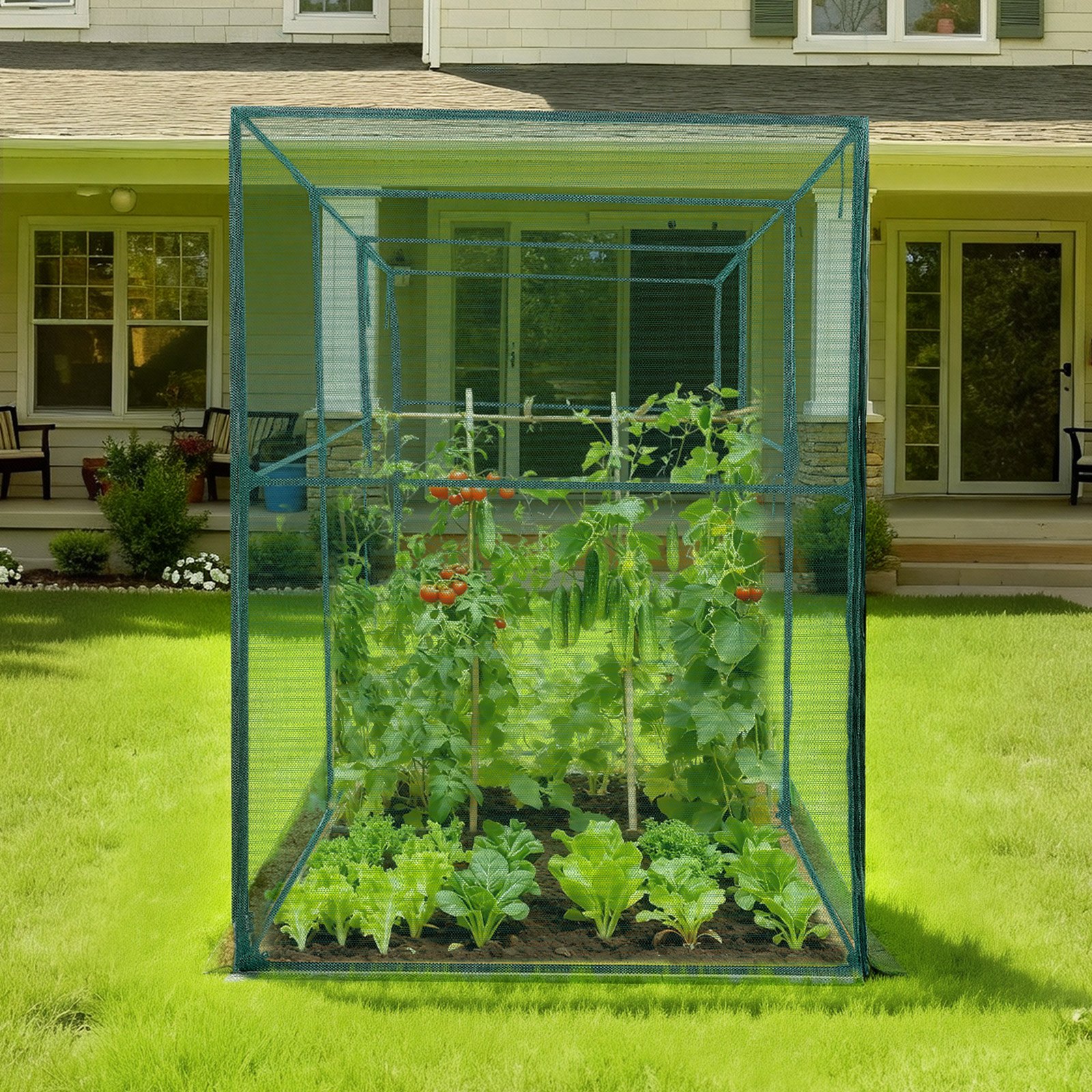 VEVOR Pflanzenschutzzelt, 3560x1200x1940 mm Pflanzenschutznetz, Tür mit Reißverschluss, windbeständig, Pflanzenkäfig Gewächshaus für Hochbeete im Freien, Garten, Terrasse & Rasen