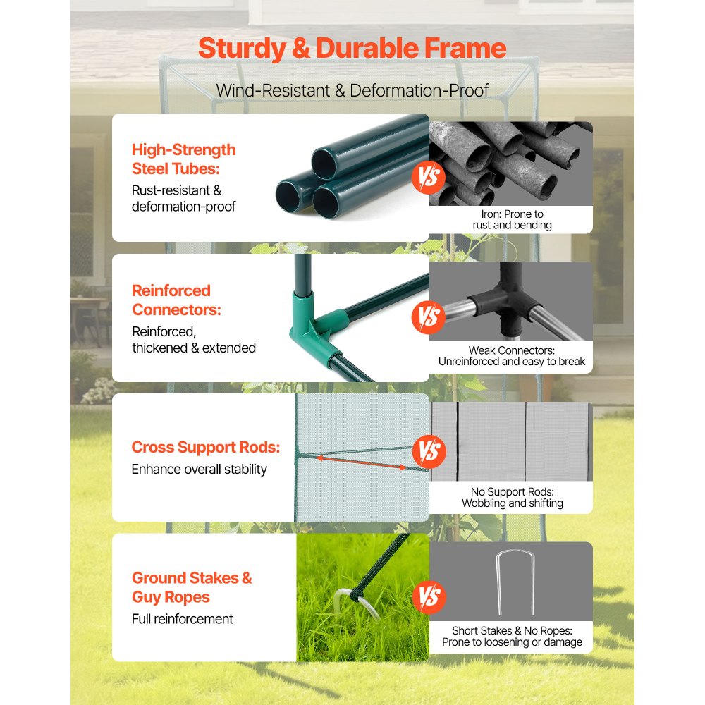 VEVOR Pflanzenschutzzelt, 1200x1200x1800 mm Pflanzenschutznetz, Tür mit Reißverschluss, windbeständig, hoher Pflanzenkäfig Gewächshaus für Hochbeete im Freien, für Garten, Terrasse & Rasen
