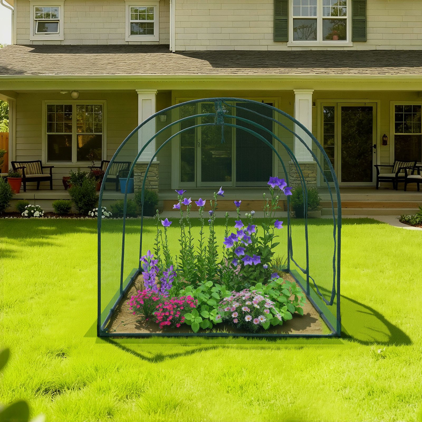 VEVOR Pflanzenschutzzelt, 2489x1200x1200 mm Pflanzenschutznetz, Tür mit Reißverschluss, windbeständig, Pflanzenkäfig Gewächshaus für erhöhte Beete im Freien, Garten, Terrasse