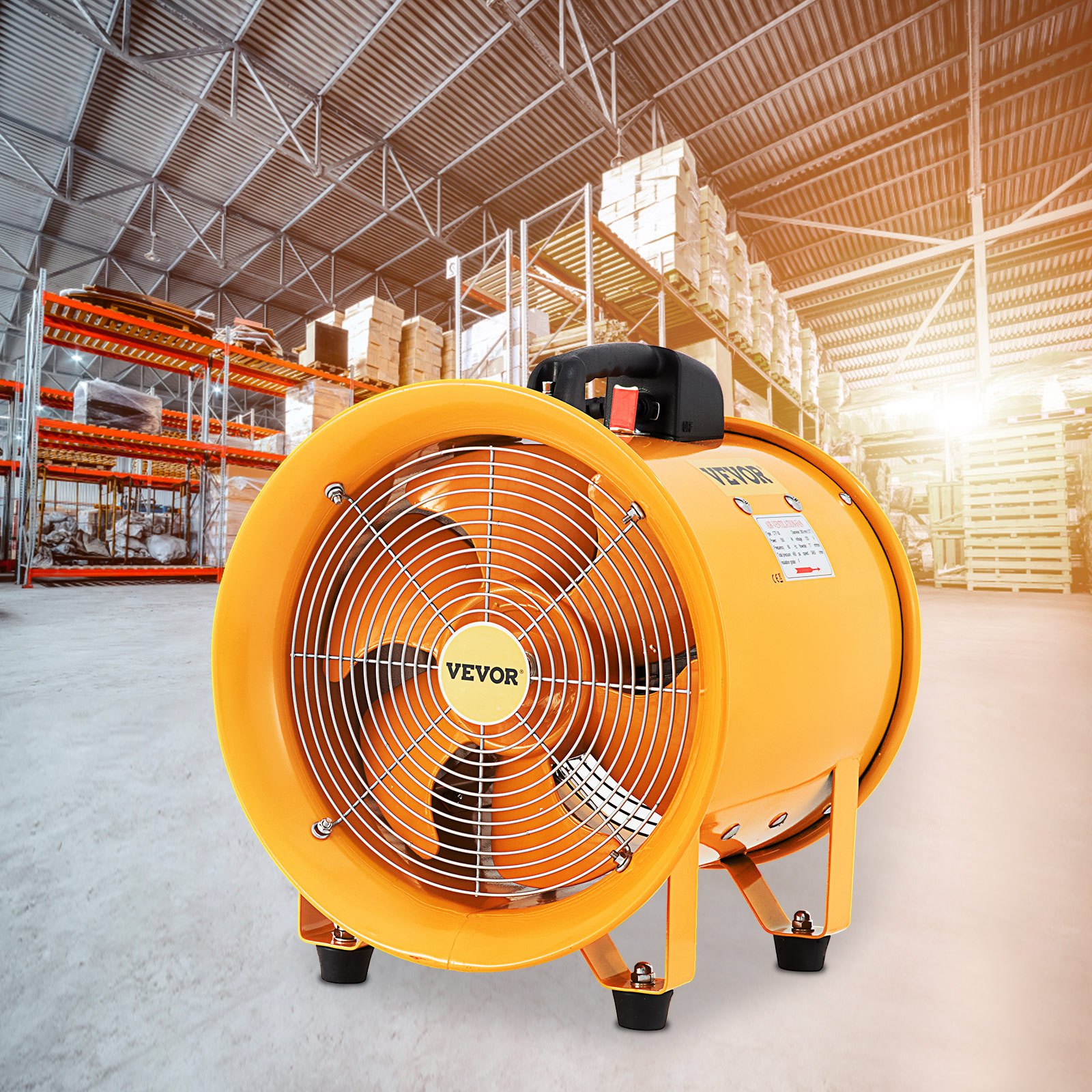 VEVOR Industrie Abluftventilator 300 mm Hochleistungs Axialventilator, 3900 m3 / h Axialgebläse, 500 W Axiallüfter mit 2 m Schlauch, 2920 RPM Wandventilator aus 2 mm Stahl, für Fabriken & Werkstätten