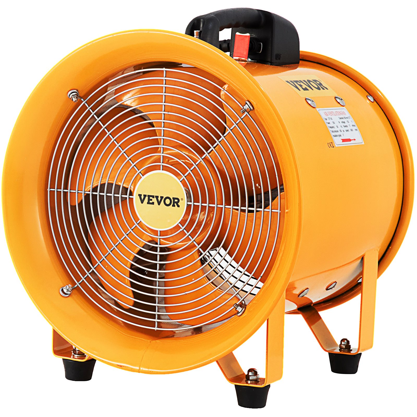 VEVOR Industrie Abluftventilator 300 mm Hochleistungs Axialventilator, 3900 m3 / h Axialgebläse, 500 W Axiallüfter mit 2 m Schlauch, 2920 RPM Wandventilator aus 2 mm Stahl, für Fabriken & Werkstätten