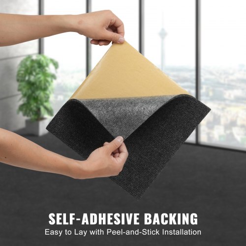 VEVOR Teppichfliesen zum Abziehen und Aufkleben, 305x305mm, selbstklebende Teppichbodenfliesen, weich gepolsterte Teppichfliesen, DIY-Installation für Schlafzimmer, Wohnzimmer (12 Stk., Dunkelgrau)