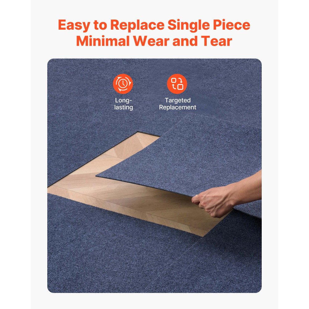 VEVOR Teppichfliesen 609,6 x 609,6 x 5 mm, 15er-Pack, selbstklebender Teppichboden mit Fläche von 5,5 m², Teppich Bodenbelag, einfacher DIY-Austausch für Wohnzimmer und Büro, Grau