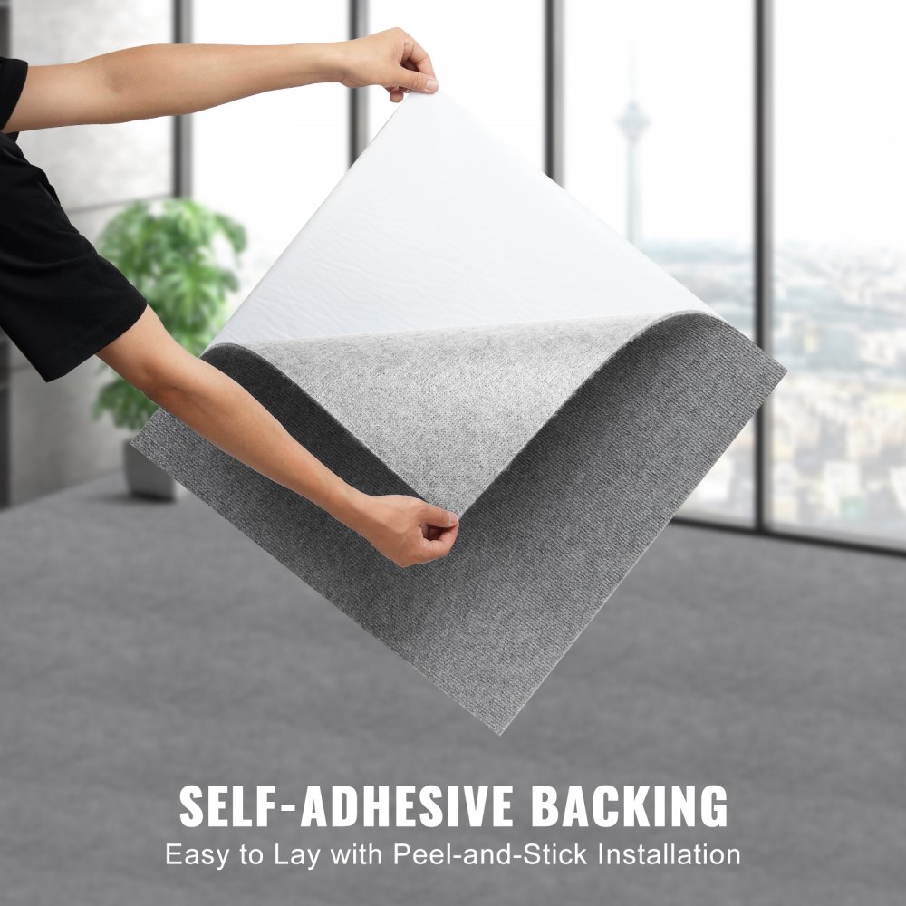 VEVOR Teppichfliesen zum Abziehen und Aufkleben, 61 x 61 cm, selbstklebende Teppichbodenfliesen, weich gepolsterte Teppichfliesen, DIY-Installation für Schlafzimmer, Wohnzimmer, (9 Stk., Hellgrau)