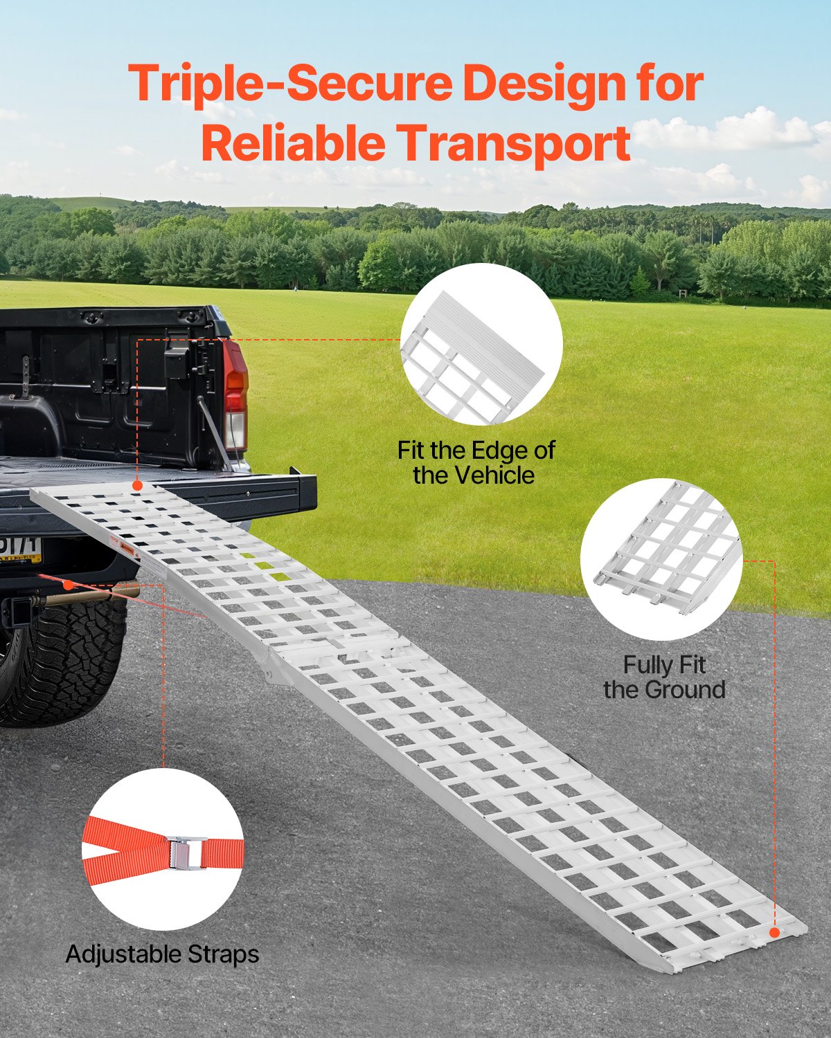 VEVOR Aluminium-Rampe 1 Stk. Hochleistungsrampe Verladerrampe (680 kg belastbar) mit breiterer Rampenoberfläche, universelle stabile Laderampe mit Griffen, für ATV UTV Motorrad Elektrofahrrad