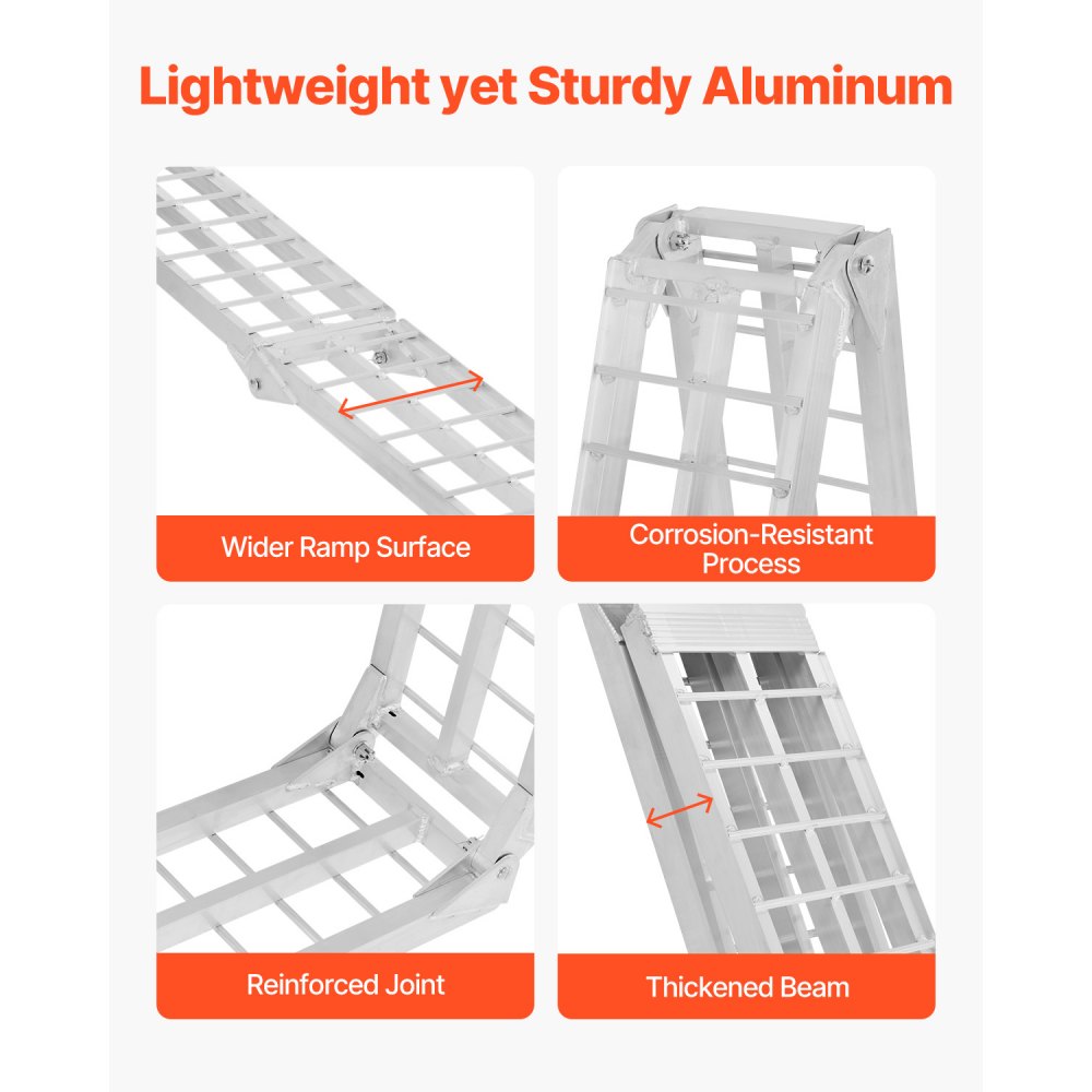 VEVOR Aluminium-Rampe Hochleistungsrampe Verladerrampe (272 kg belastbar / 3050 mm lang) mit breiterer Rampenoberfläche, universelle stabile Laderampe mit Griffen, für ATV UTV Elektrofahrrad