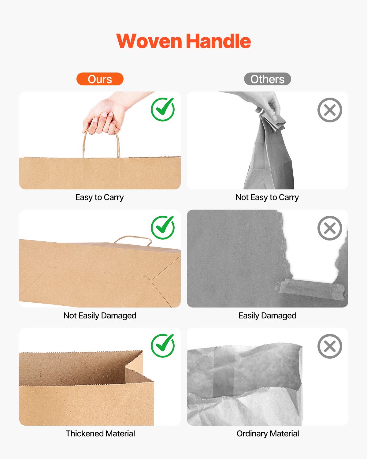 VEVOR Kraftpapiertüten, 100er-Pack, Geschenktüten mit Henkel, 457x178x483 mm, große Einkaufstüten, Papiertragetaschen, Krafttaschen, für Geburtstage, Hochzeiten, Einkäufe, Geschenke, braun