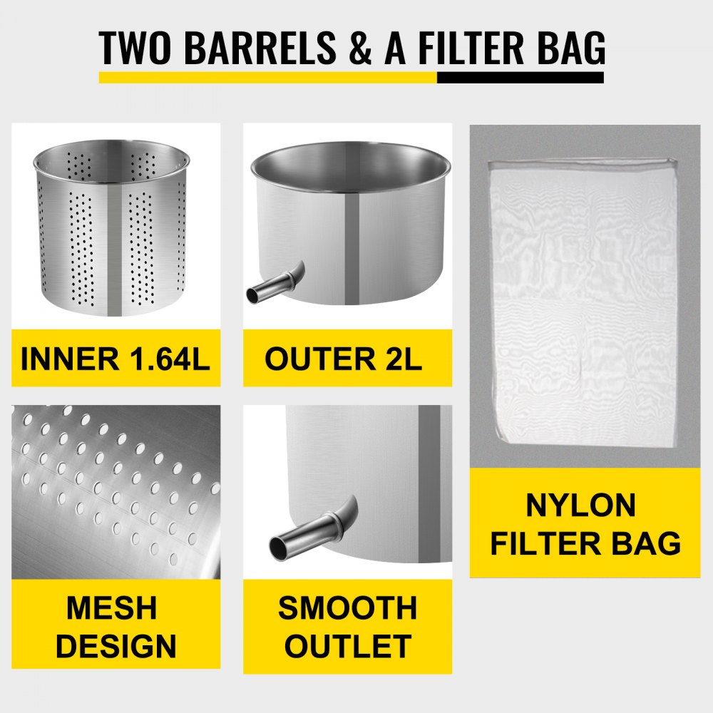 VEVOR Obstpresse Apfelpresse, 2 L Beerenpresse 24 x 19 x 36,5 cm Apfelpresse Manuell 3,23 kg Obstpresse Edelstahl mit 26 cm langem Griff, Weinpresse Fruchtpresse Maischepresse Käsepresse Rot