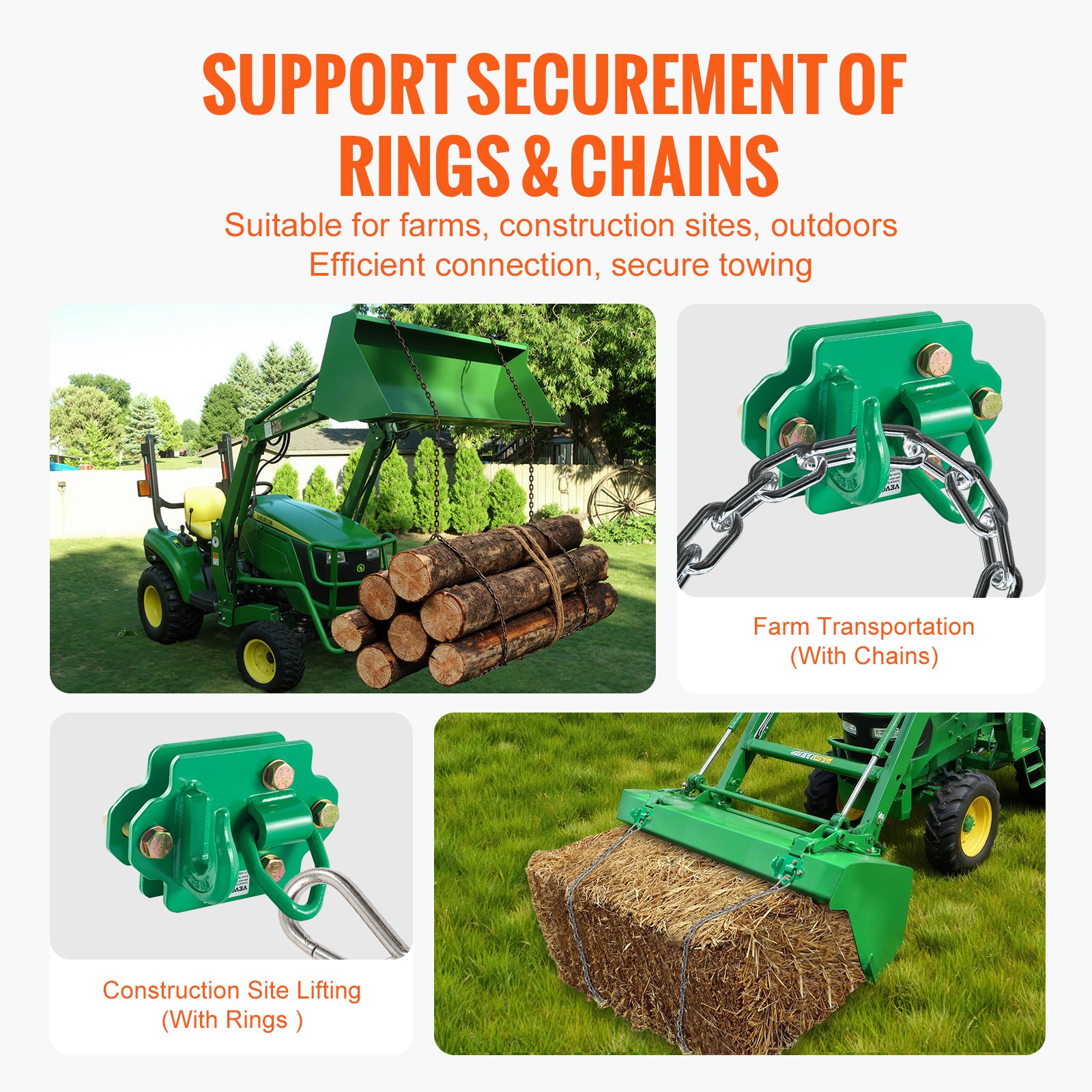 VEVOR 9,52mm Traktor-Eimerhaken mit Zurrring, Stahl der Güteklasse 70, 2er-Set anschraubbarer Greifhaken mit Rückplatten, kompatibel mit Traktorschaufel, Wohnmobil, UTV, max. Bruchfestigkeit 6803,88kg