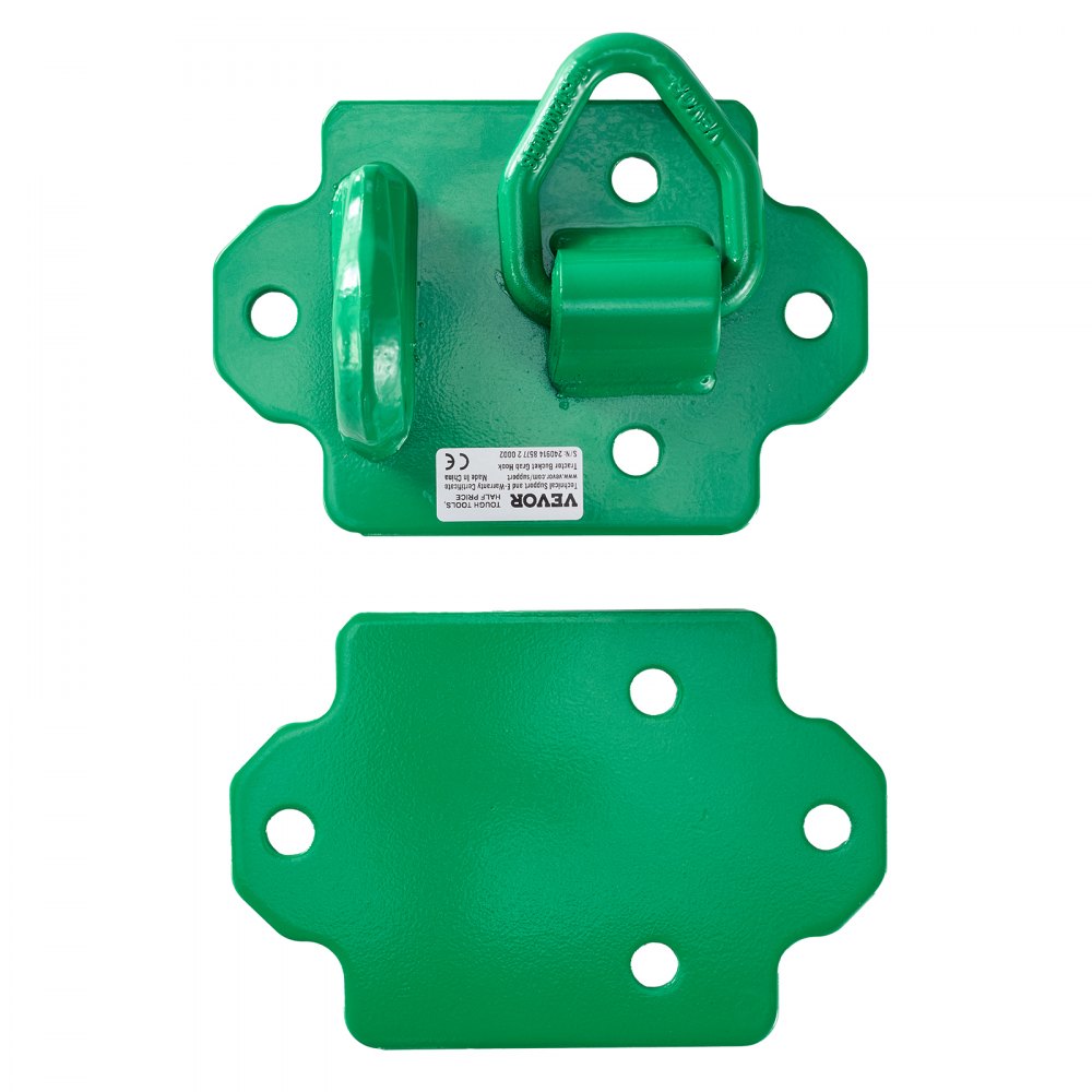 VEVOR 9,52 mm Traktor-Eimerhaken mit Zurrring, Stahl der Güteklasse 70, 2er-Set anschraubbarer Greifhaken mit Rückplatten, geeignet für Traktorschaufel, RV, UTV, max. Bruchfestigkeit 5443,1kg, grün