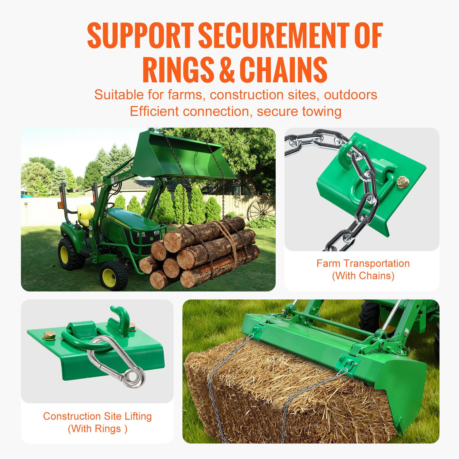 VEVOR 7,93mm Traktor-Schaufelhaken mit Zurrring, Güteklasse 70, Stahl, 2er-Set, anschraubbarer Greifhaken mit Rückplatte, kompatibel mit Traktorschaufel, Wohnmobil, UTV, max. Bruchfestigkeit 5443,1kg