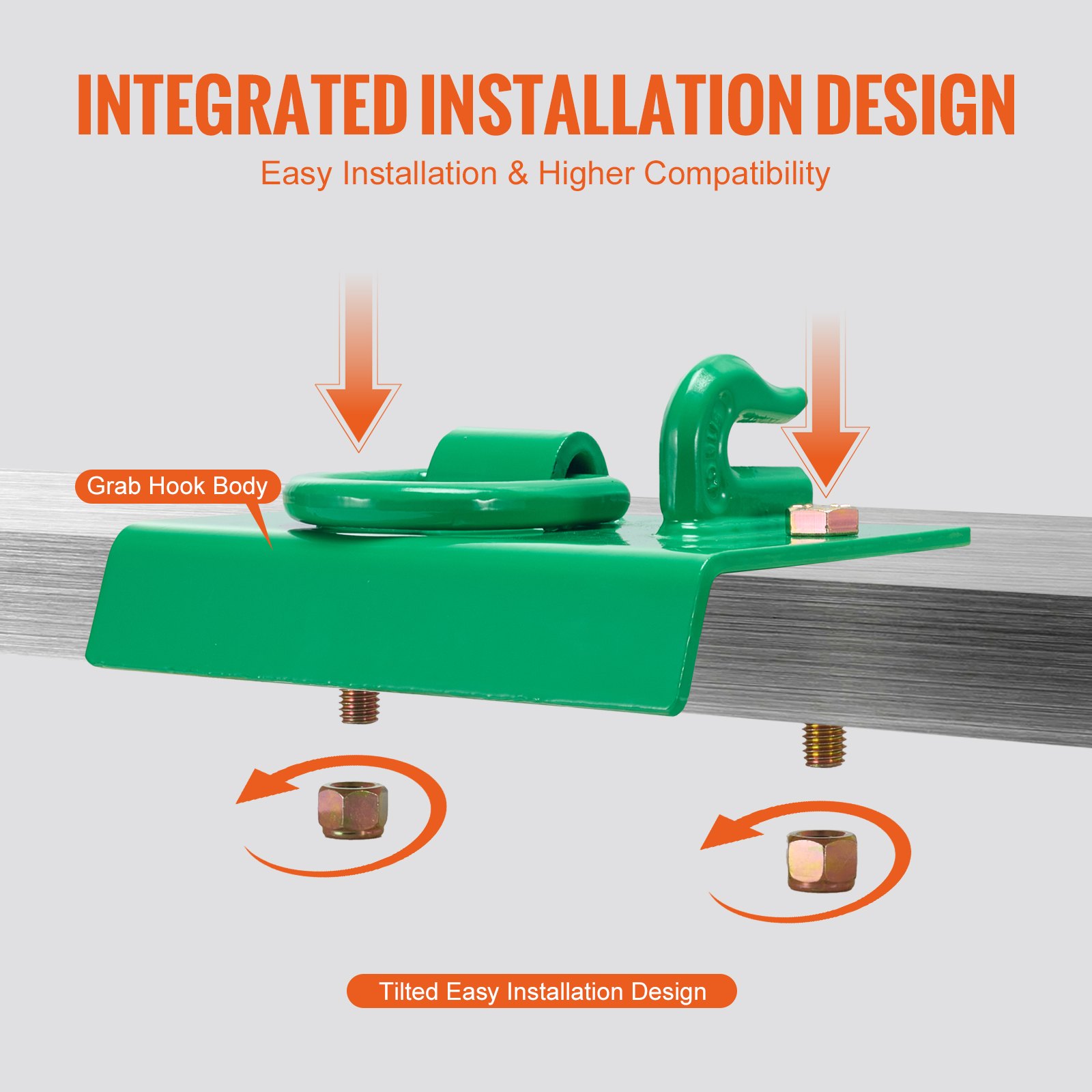 VEVOR 7,93mm Traktor-Schaufelhaken mit Zurrring, Güteklasse 70, Stahl, 2er-Set, anschraubbarer Greifhaken mit Rückplatte, kompatibel mit Traktorschaufel, Wohnmobil, UTV, max. Bruchfestigkeit 5443,1kg