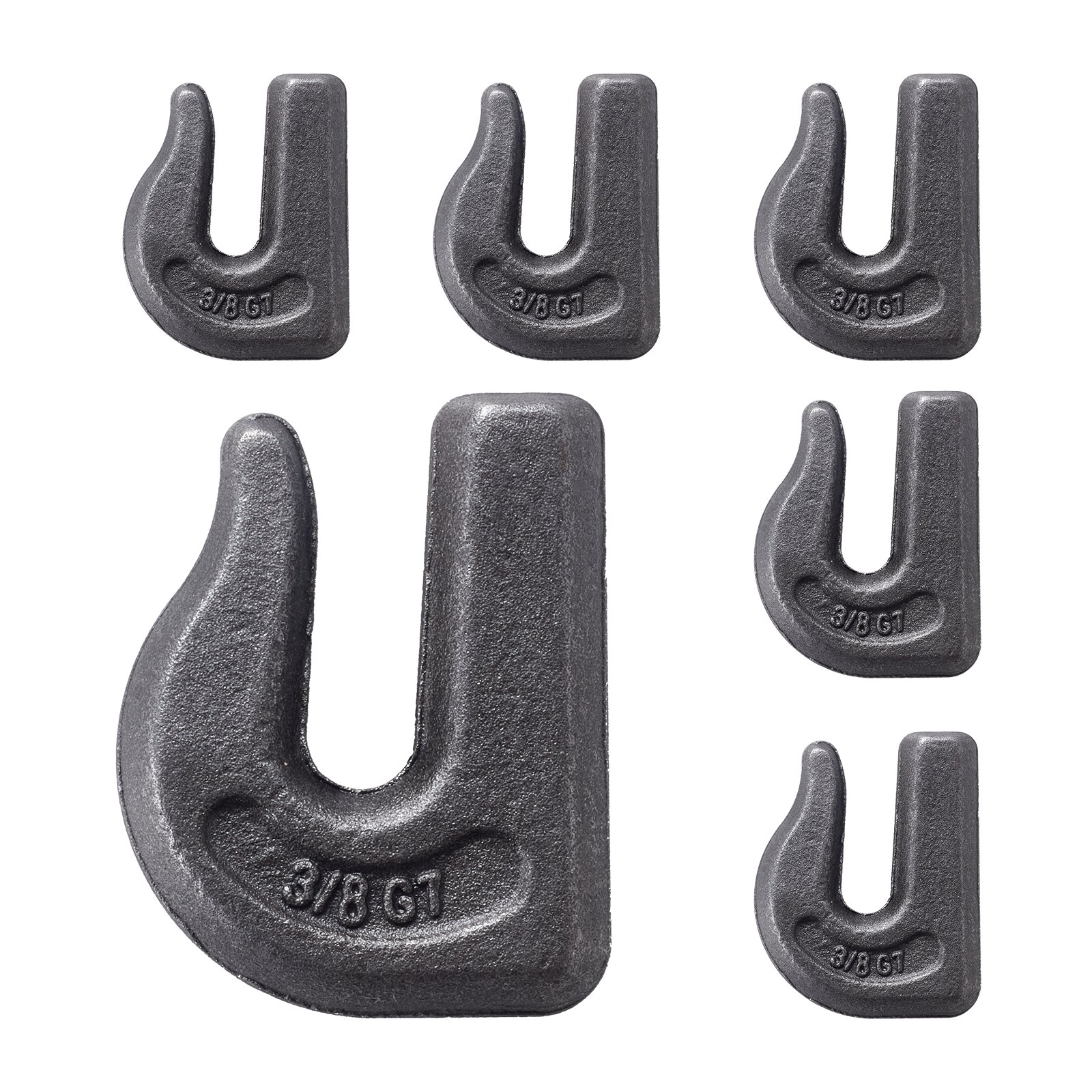 VEVOR Tractor Bucket Hook 7.93mm, 3/8 inch, Heavy Duty Weld-On Hook, G70 Forged Steel, Set of 6, Grab Hook, Compatible Weldable Tow Hook, for Crane, Chain Hoist, Forklift, 6803.88kg