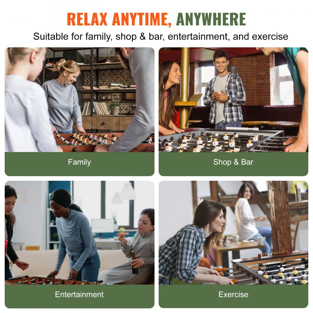 VEVOR Kickertisch, 122 cm Kickertisch in Standardgröße, Indoor-Kickertisch in Voller Größe für Zuhause, Familie und Spielzimmer, Fußball mit Kickertisch-Set, inklusive 2 Bällen und 2 Getränkehaltern