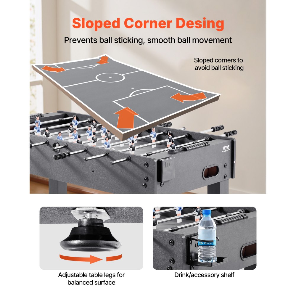 VEVOR Tischfußballtisch in Standardgröße (1212 x 610 x 838 mm), Indoor-Kickertisch für Zuhause, Familie und Spielzimmer, langlebiges Set, inkl. 2 Bällen & Punktezähler & 2 Getränkehaltern