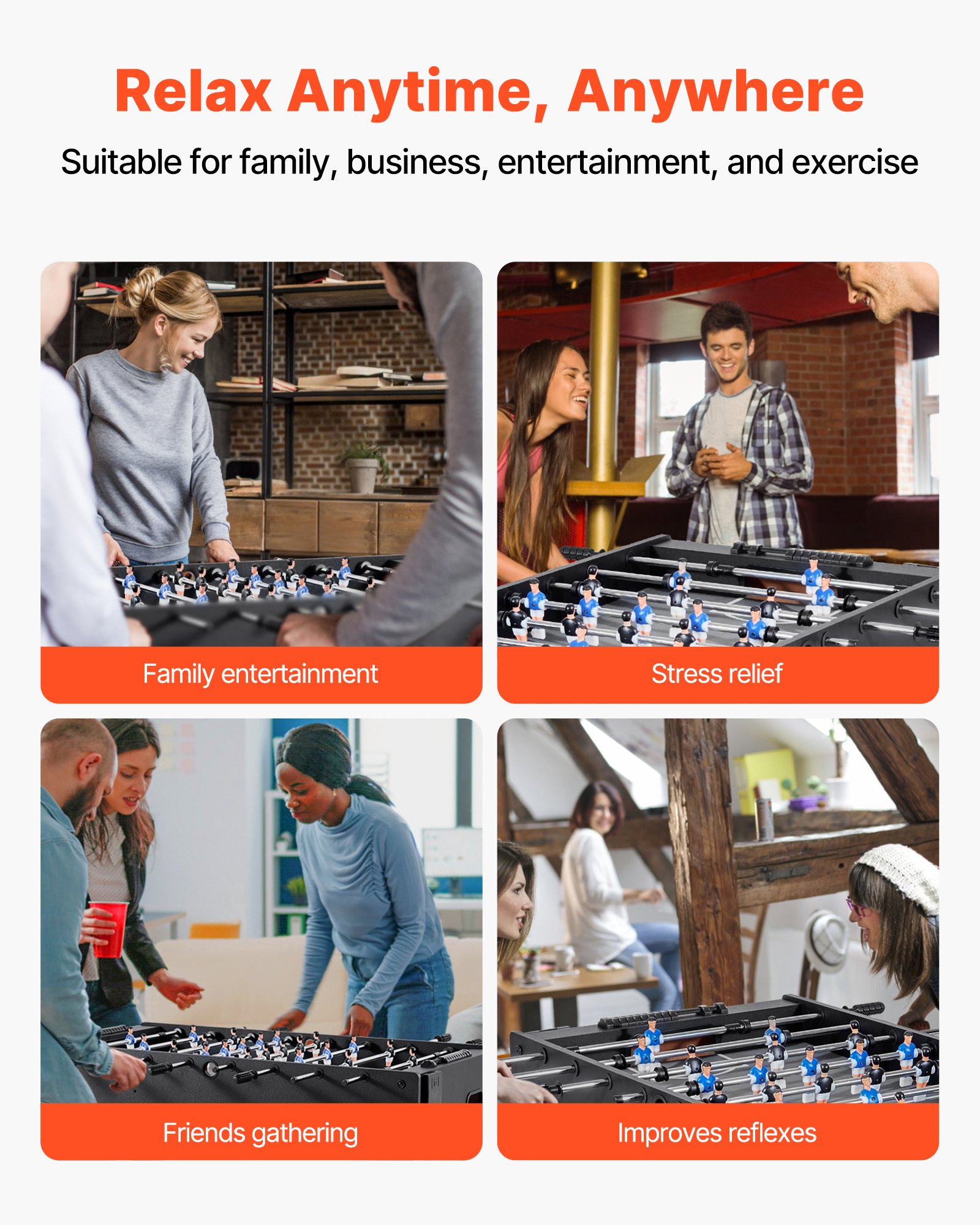 VEVOR Tischfußballtisch in Standardgröße (1212 x 610 x 838 mm), Indoor-Kickertisch für Zuhause, Familie und Spielzimmer, langlebiges Set, inkl. 2 Bällen & Punktezähler & 2 Getränkehaltern