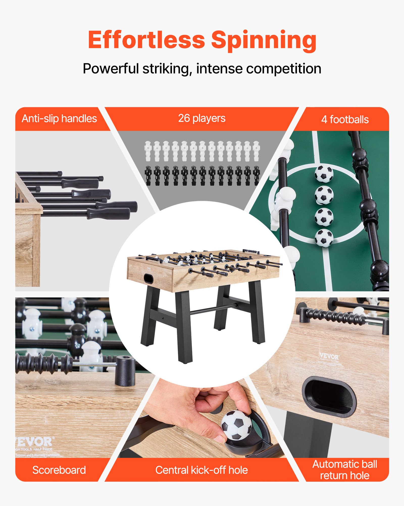 VEVOR Tischfußballtisch in Standardgröße (1400 x 726 x 864 mm), Indoor-Kickertisch für Zuhause, Familie und Spielzimmer, langlebiges Set, inkl. 4 Bällen & Punktezähler & 2 Getränkehaltern