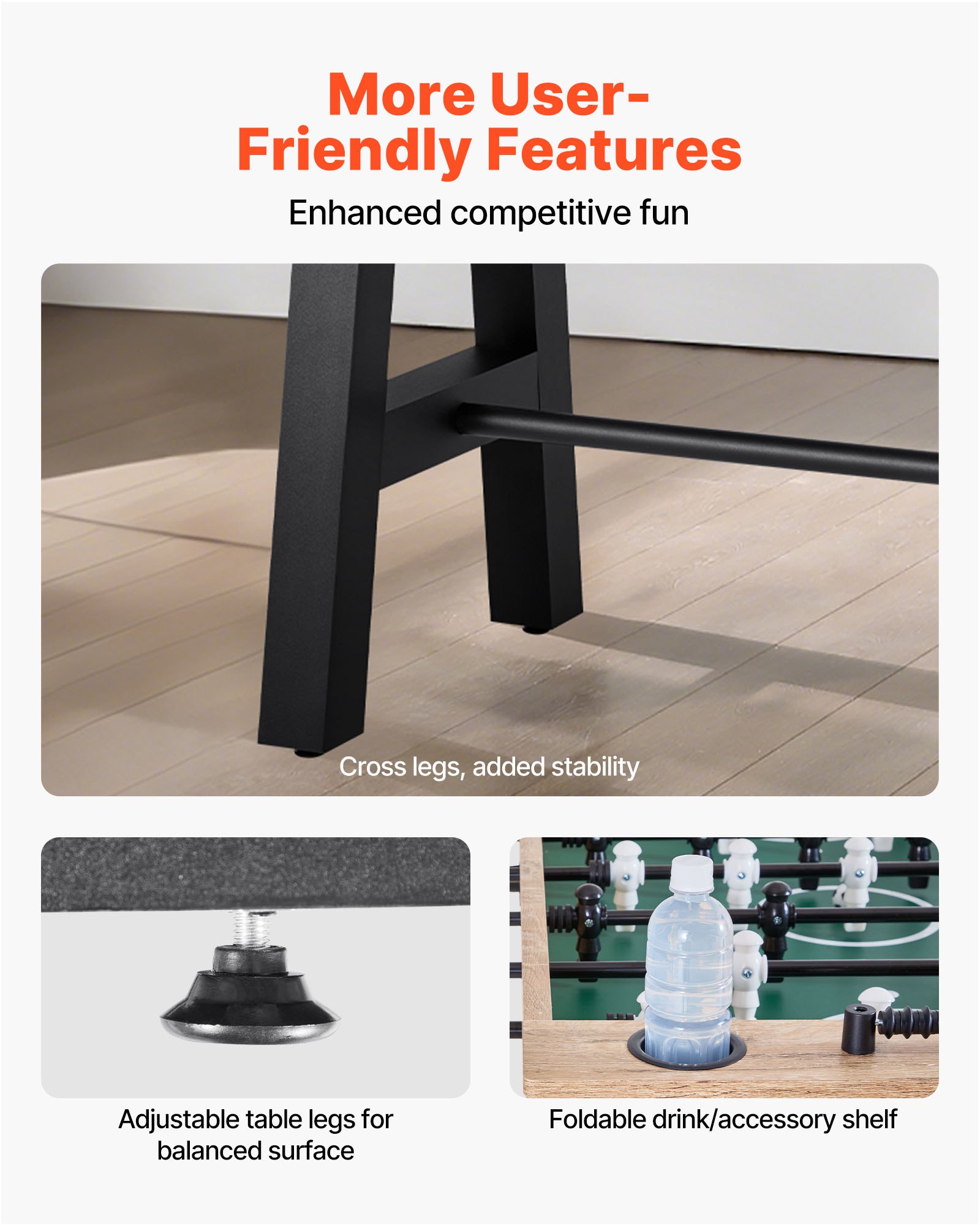 VEVOR Tischfußballtisch in Standardgröße (1400 x 726 x 864 mm), Indoor-Kickertisch für Zuhause, Familie und Spielzimmer, langlebiges Set, inkl. 4 Bällen & Punktezähler & 2 Getränkehaltern